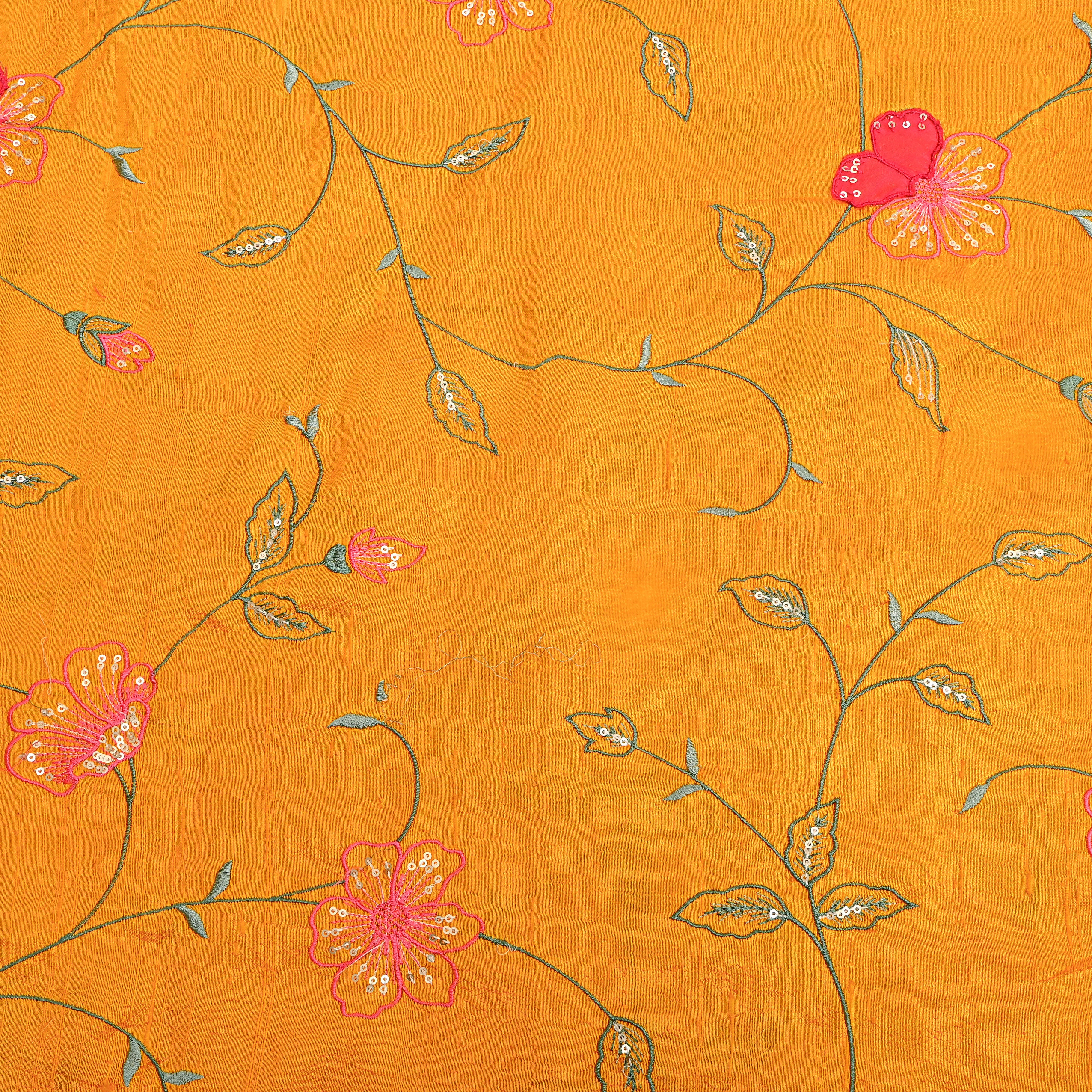 Bright Sunny Yellow Jaal Embroidery Raw Silk
