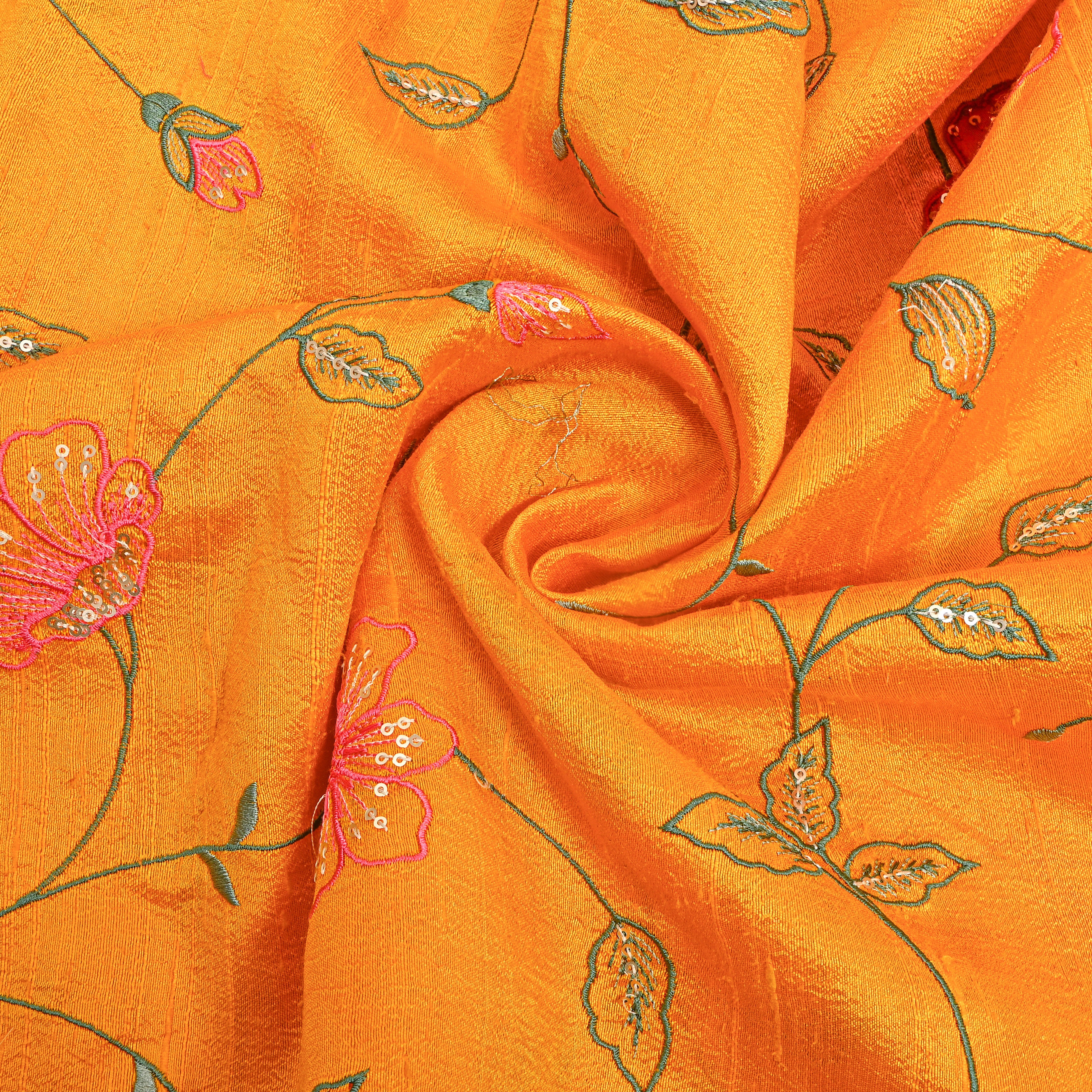 Bright Sunny Yellow Jaal Embroidery Raw Silk
