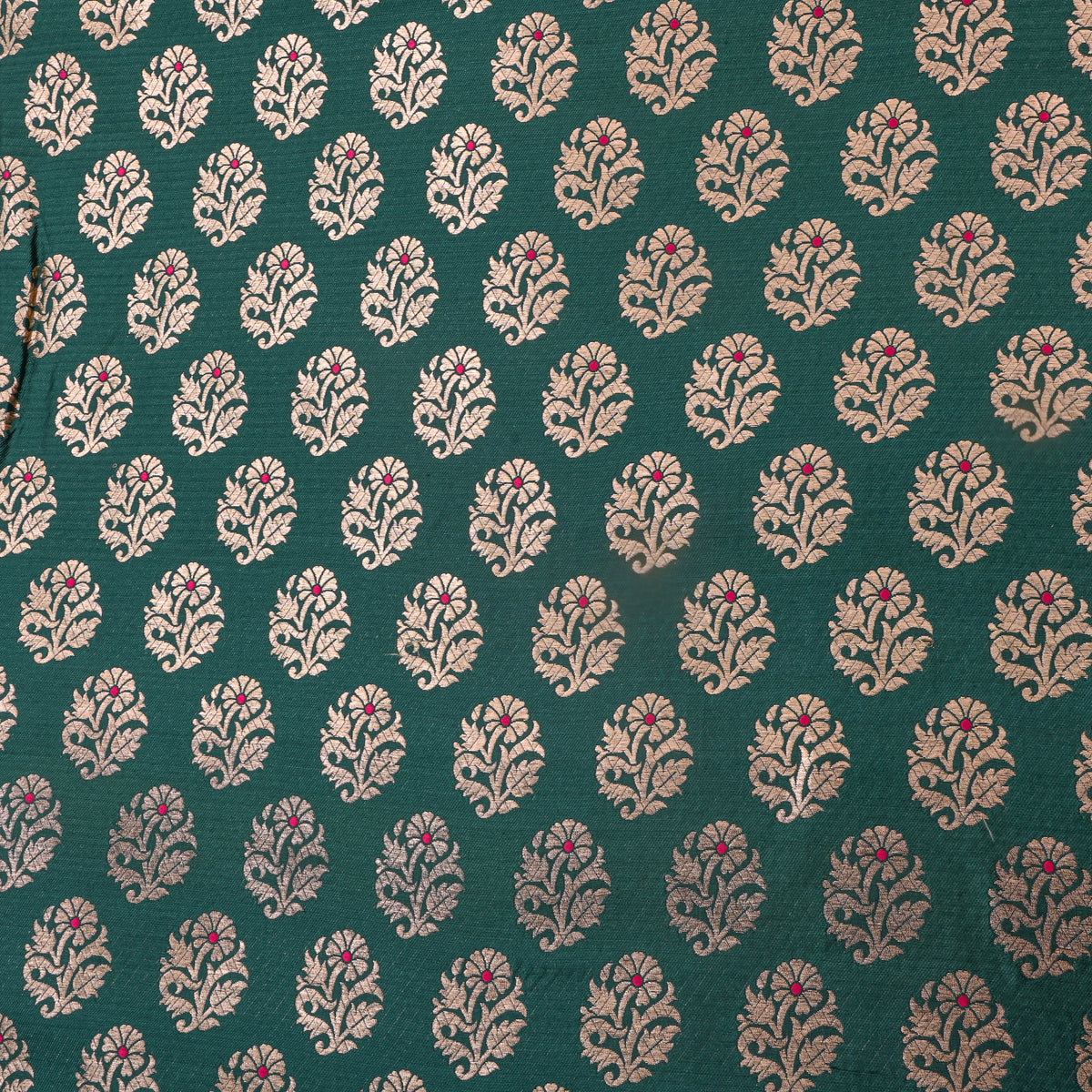 Green Gold Zari Floral Butti Jamawar Silk Fabric