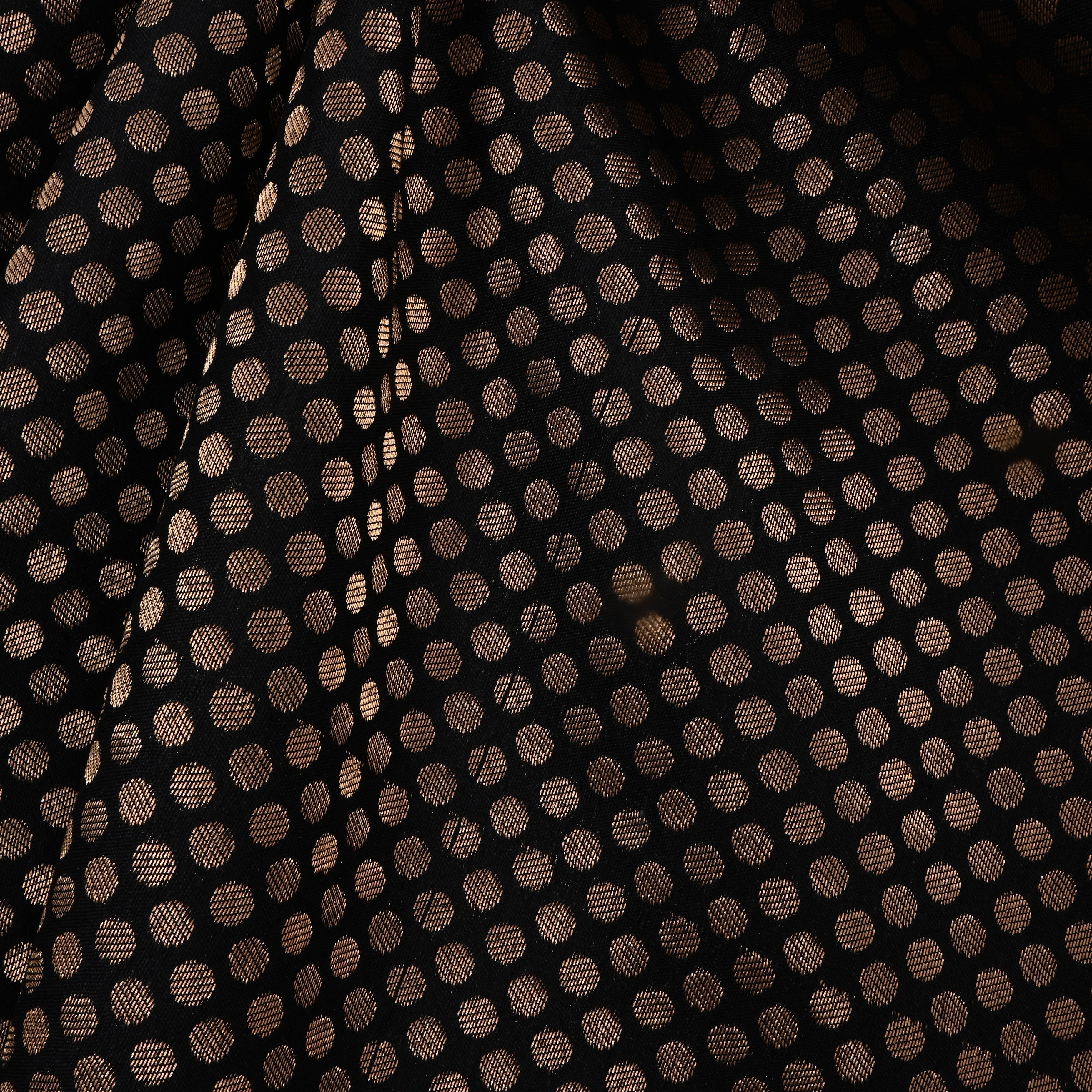 Black Jamawar Silk Fabric With Woven Dots