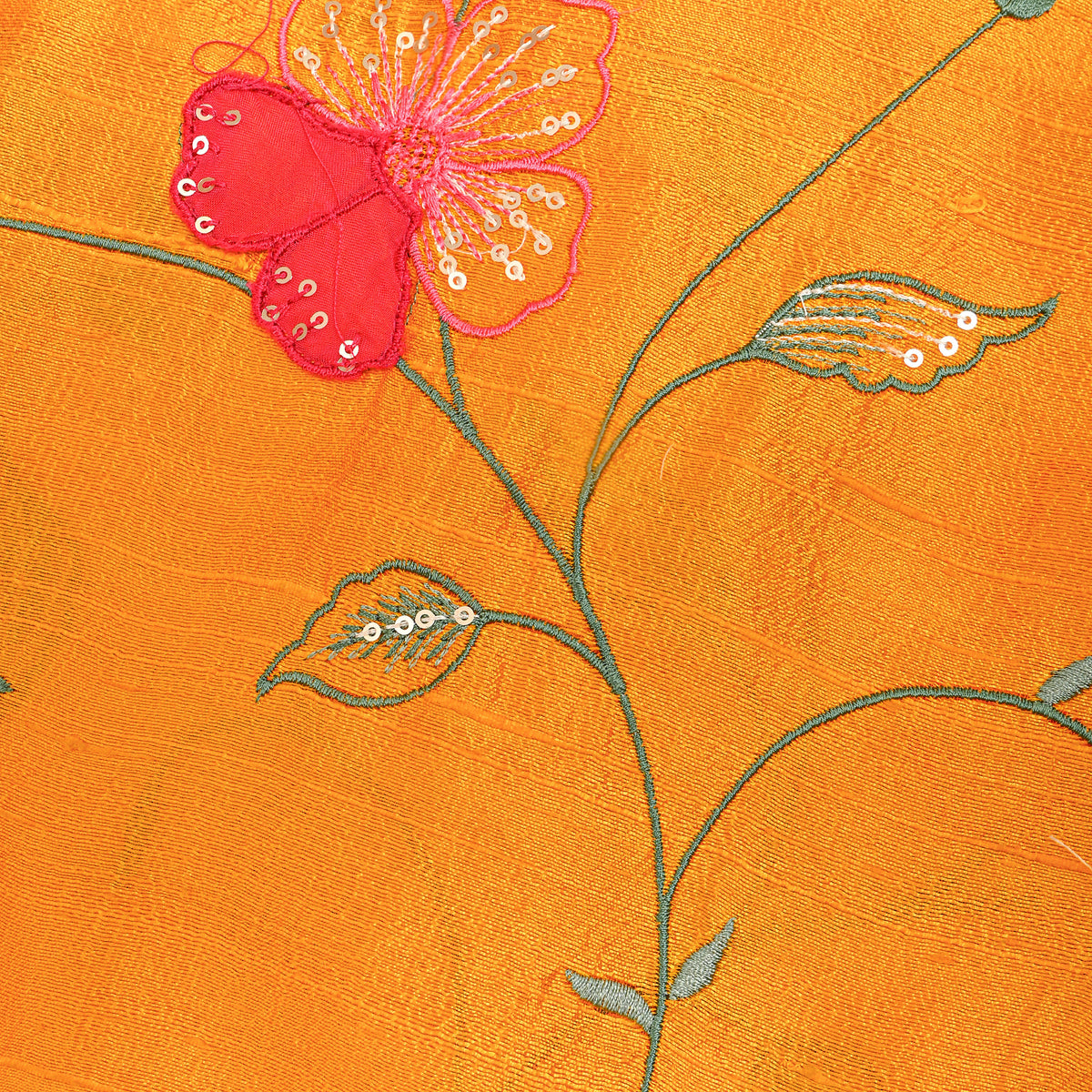 Bright Sunny Yellow Jaal Embroidery Raw Silk