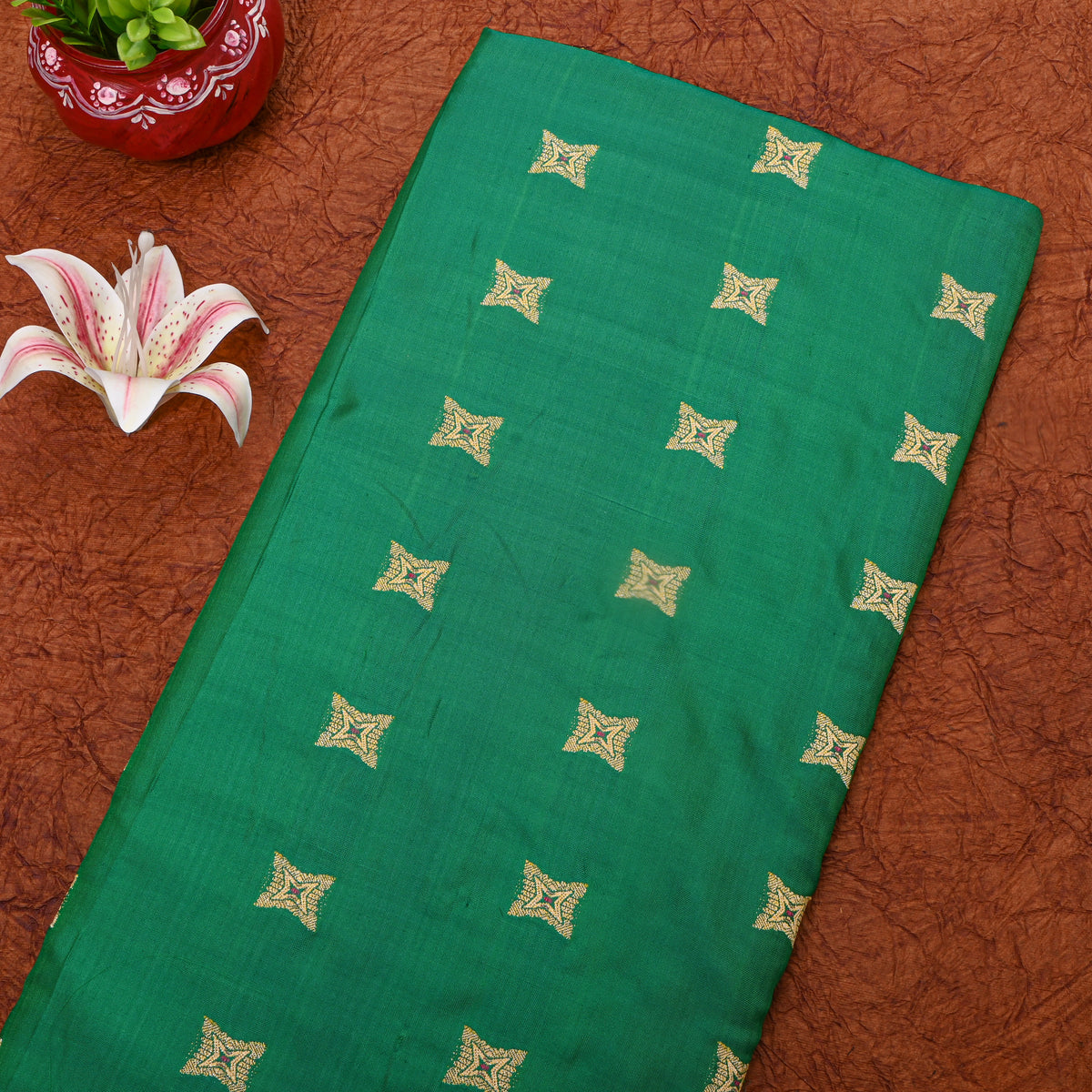 Jade Green And Gold Butti Banarasi Silk Fabric