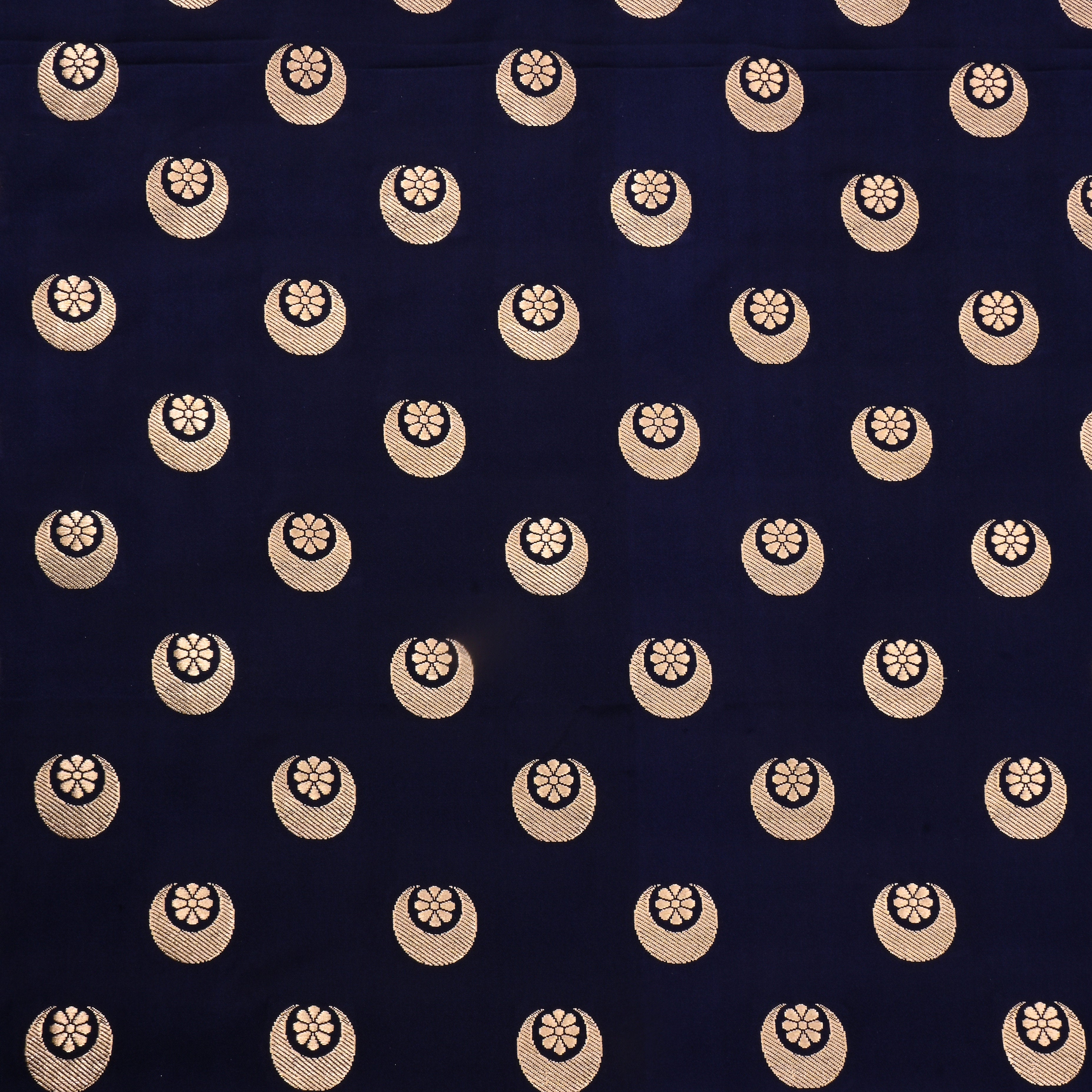 Dark Navy Blue Jamawar Silk Fabric With Motifs