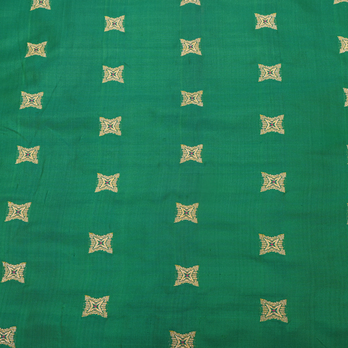 Jade Green And Gold Butti Banarasi Silk Fabric