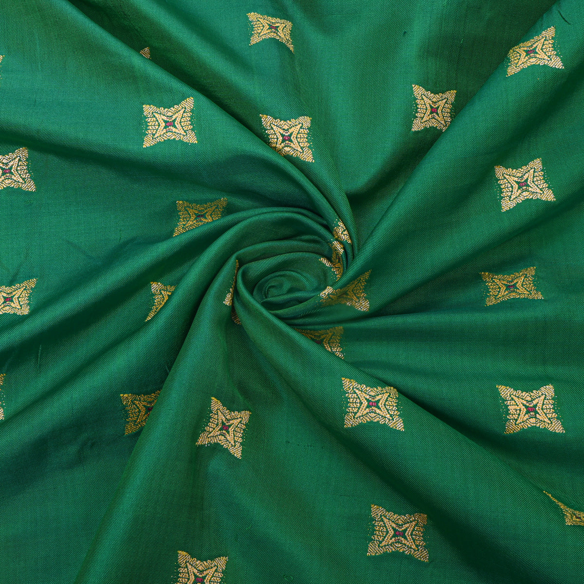 Jade Green And Gold Butti Banarasi Silk Fabric