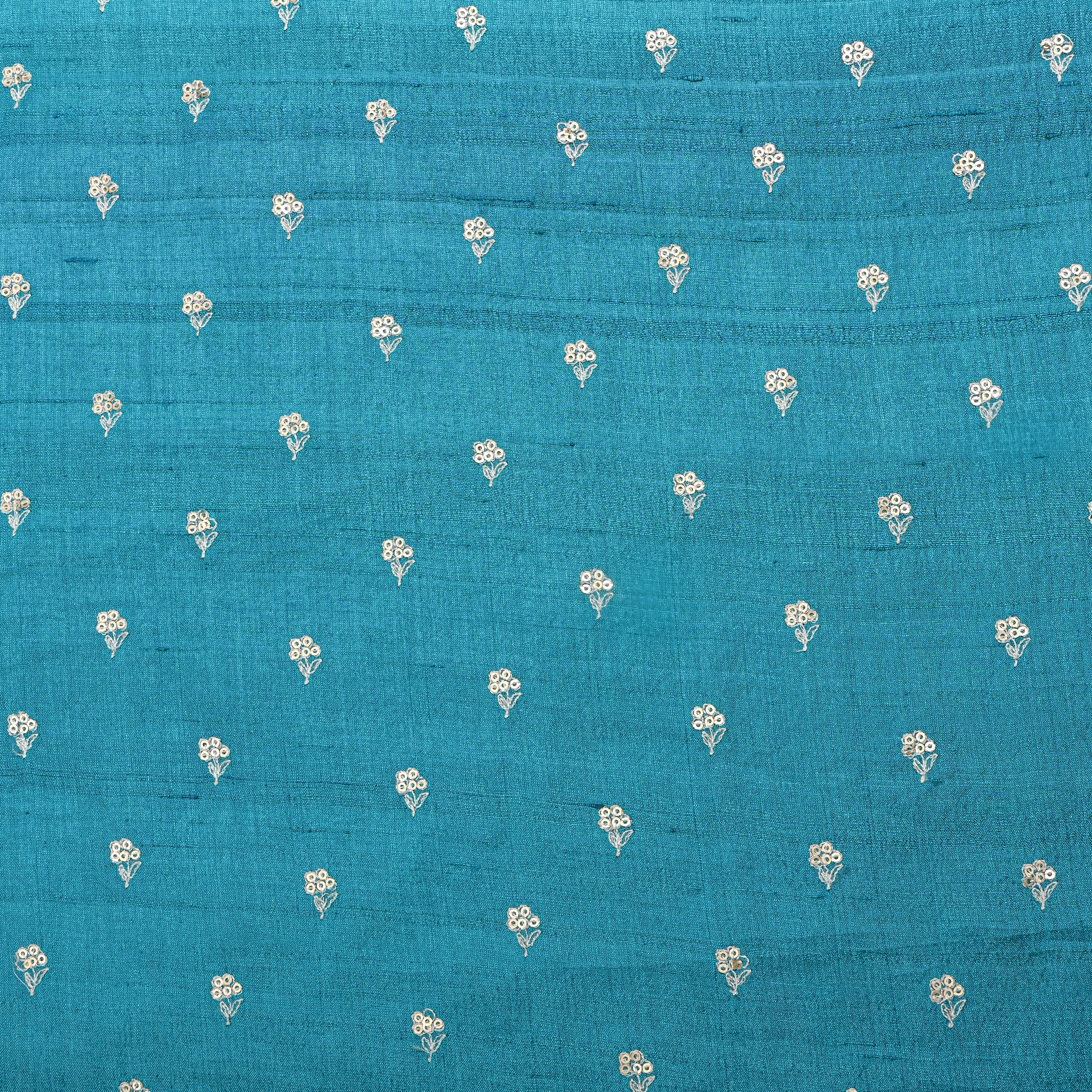 Teal Blue Butti Embroidered Tussar Silk