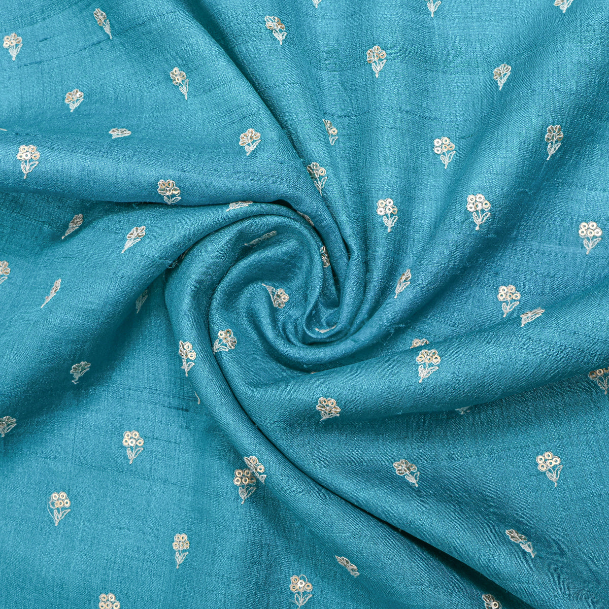 Teal Blue Butti Embroidered Tussar Silk
