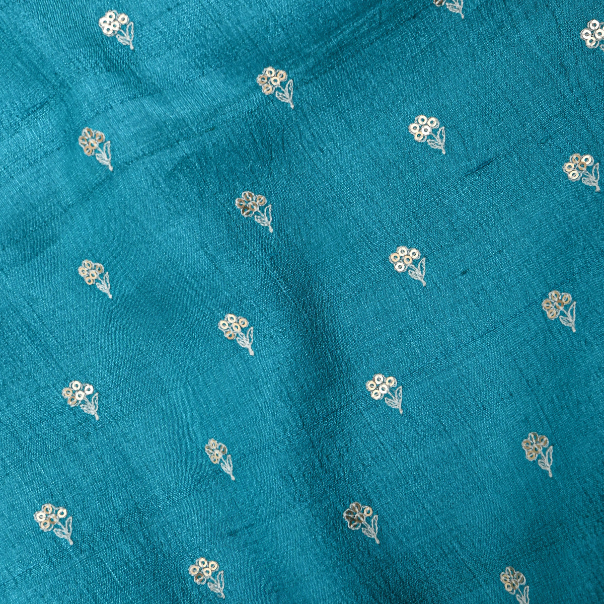 Teal Blue Butti Embroidered Tussar Silk