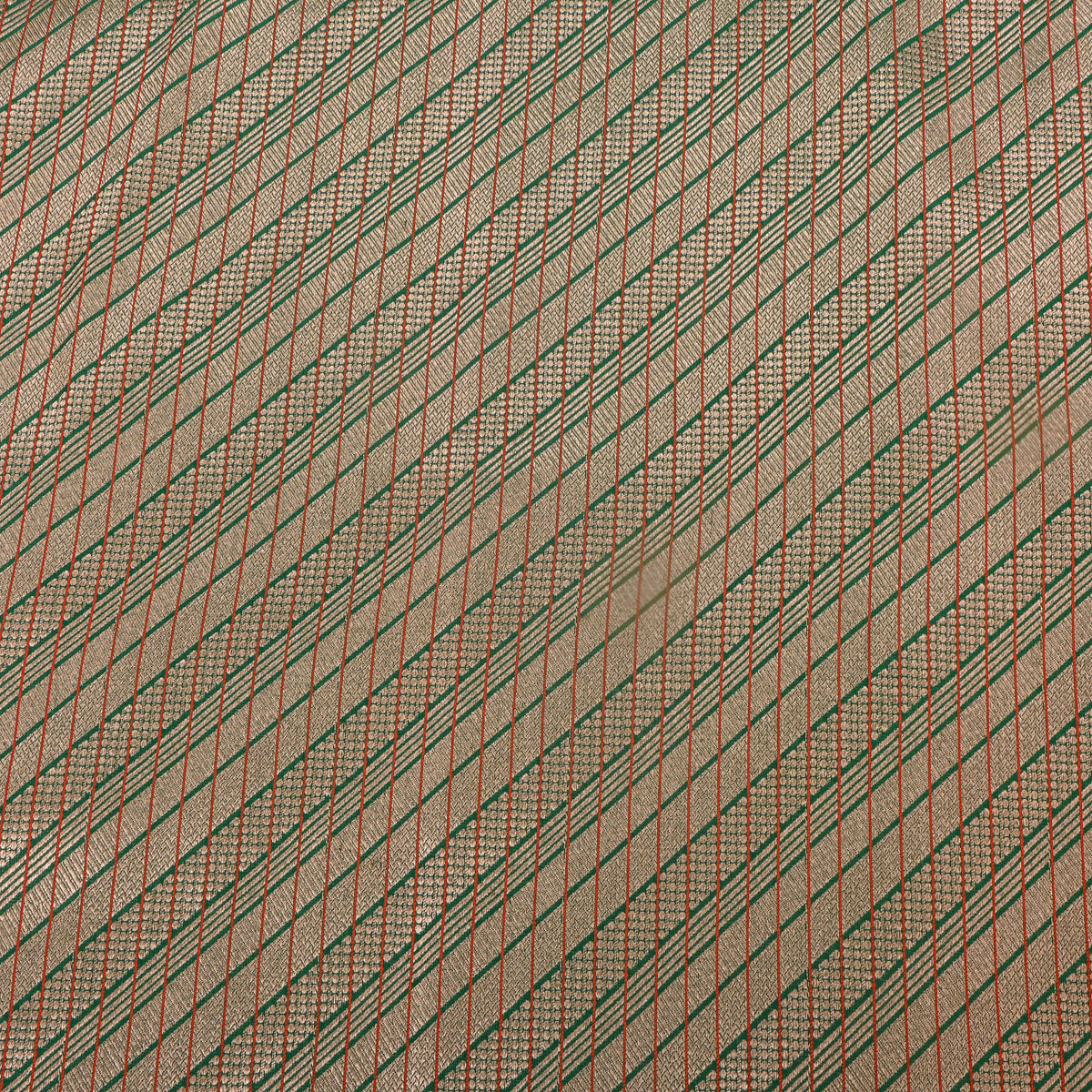 Bottle Green Gold Zari Stripe Self Weave Jamawar Silk Fabric