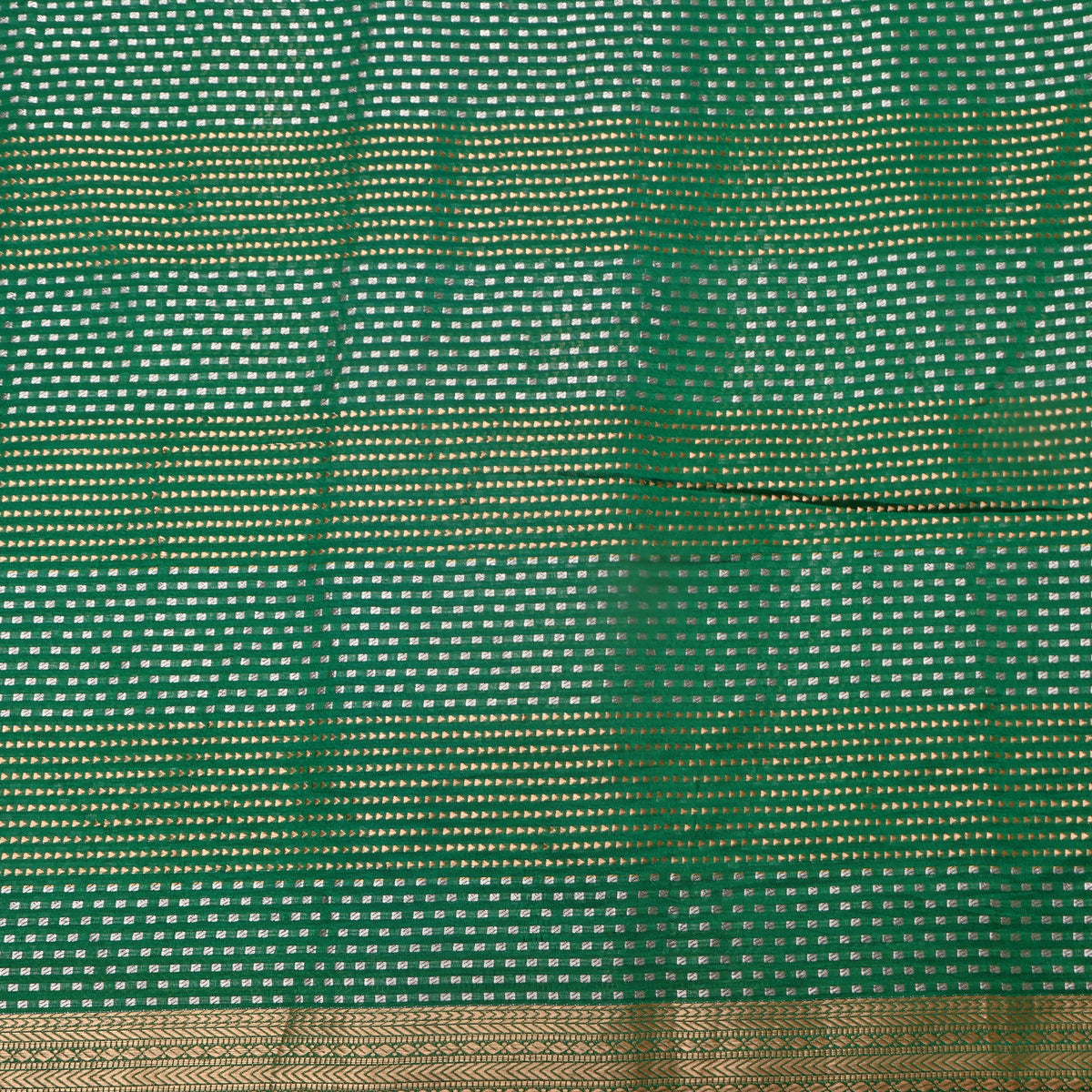 Emerald Green Gold Zari Woven Jamawar Silk Fabric