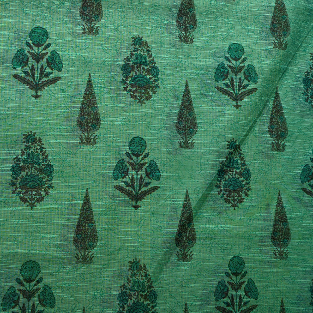 Jade Green Cypress Floral Butti Print Fabric