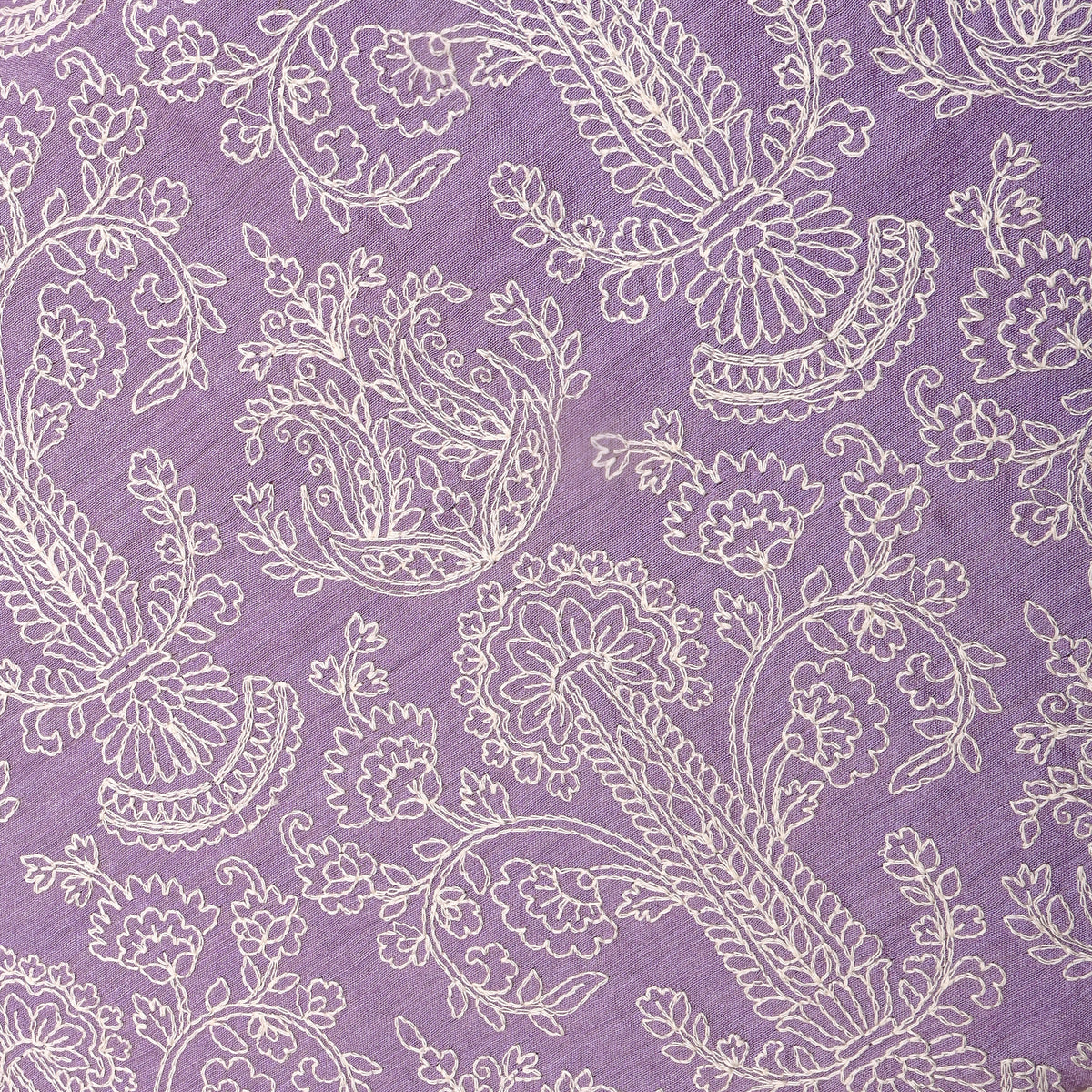 Bright Lavender Geometric Embroidery Munga Tussar Fabric