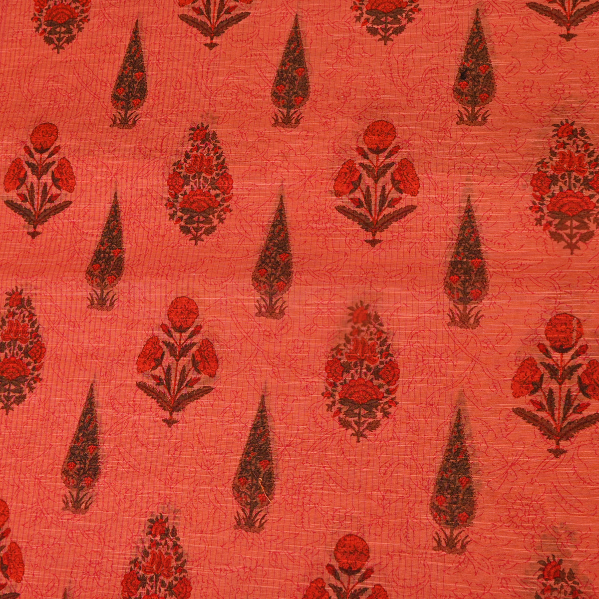 Terracotta Orange Cypress Floral Butti Print Fabric