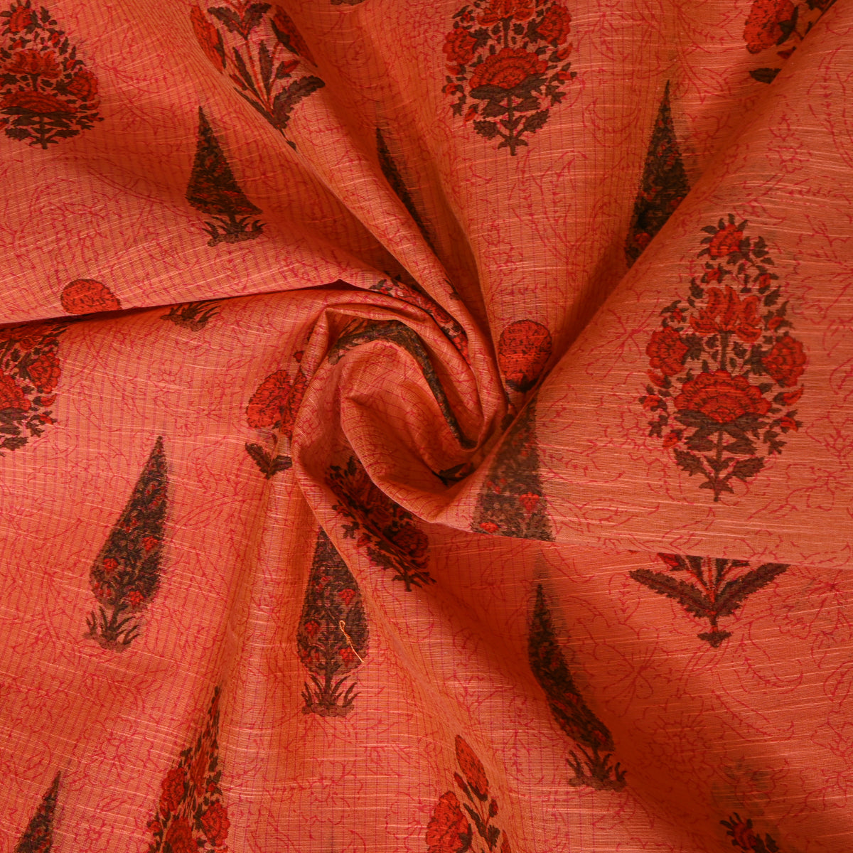 Terracotta Orange Cypress Floral Butti Print Fabric