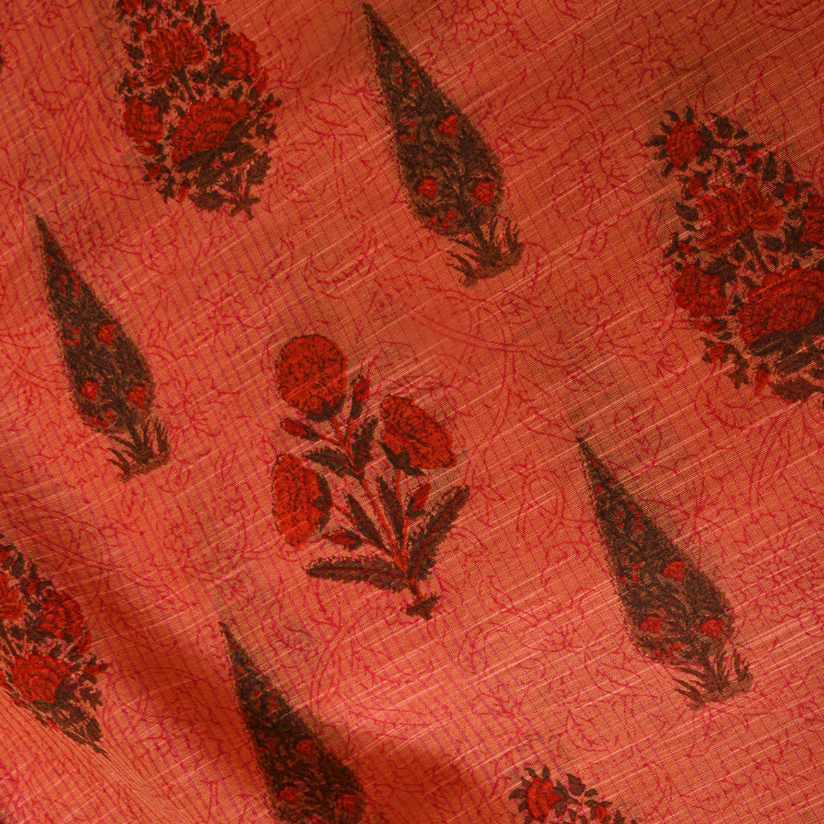 Terracotta Orange Cypress Floral Butti Print Fabric