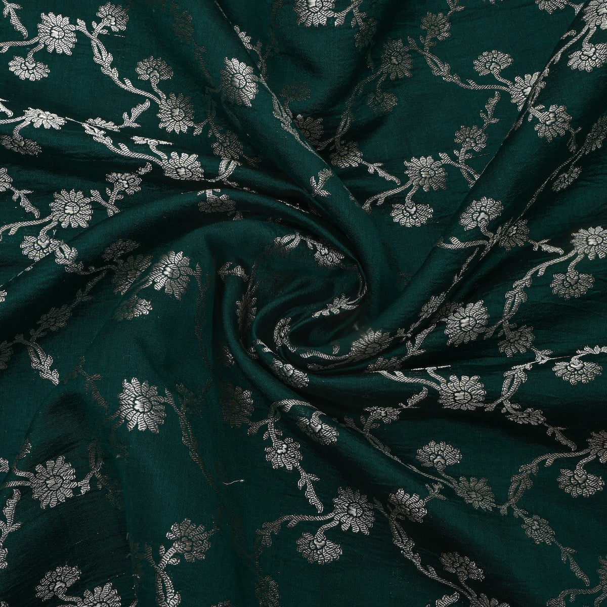 Green Banarasi Silk Floral Weave Fabric