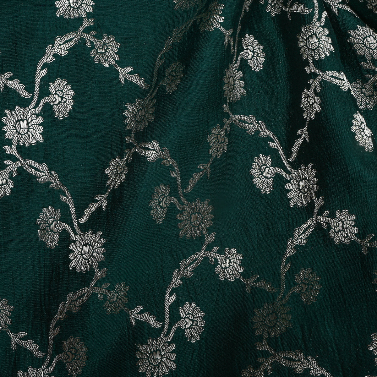 Green Banarasi Silk Floral Weave Fabric