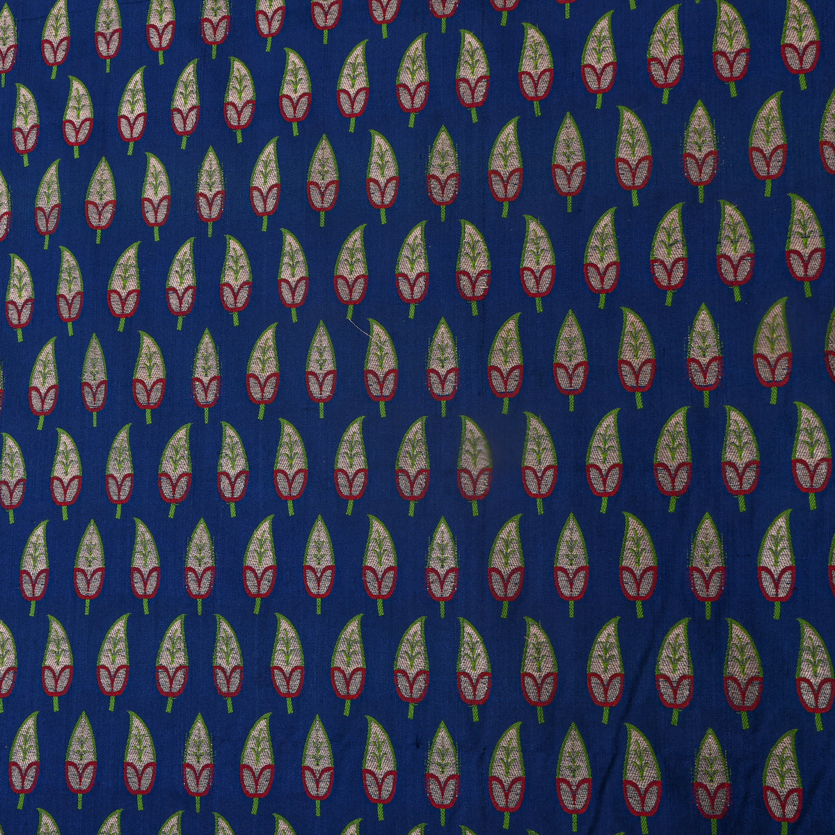 Vintage Blue Jamawar Silk Fabric With Gold Zari Butti