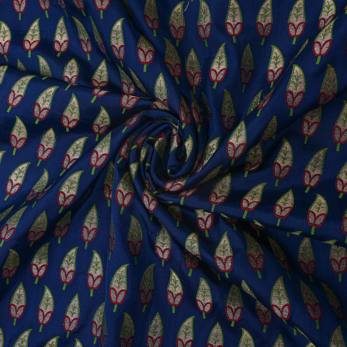 Vintage Blue Jamawar Silk Fabric With Gold Zari Butti