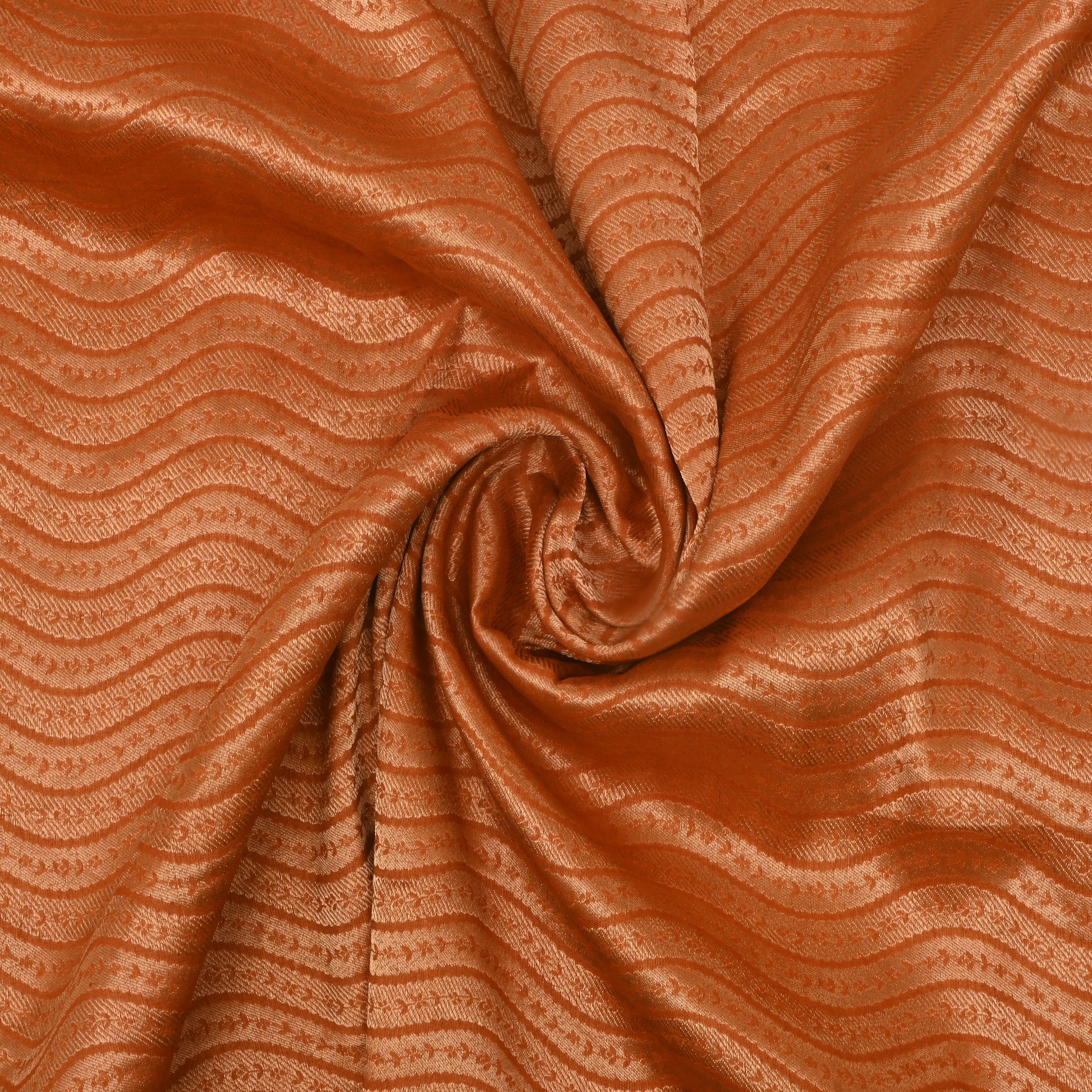 Orange Jamawar Silk Fabric With Wave Pattern