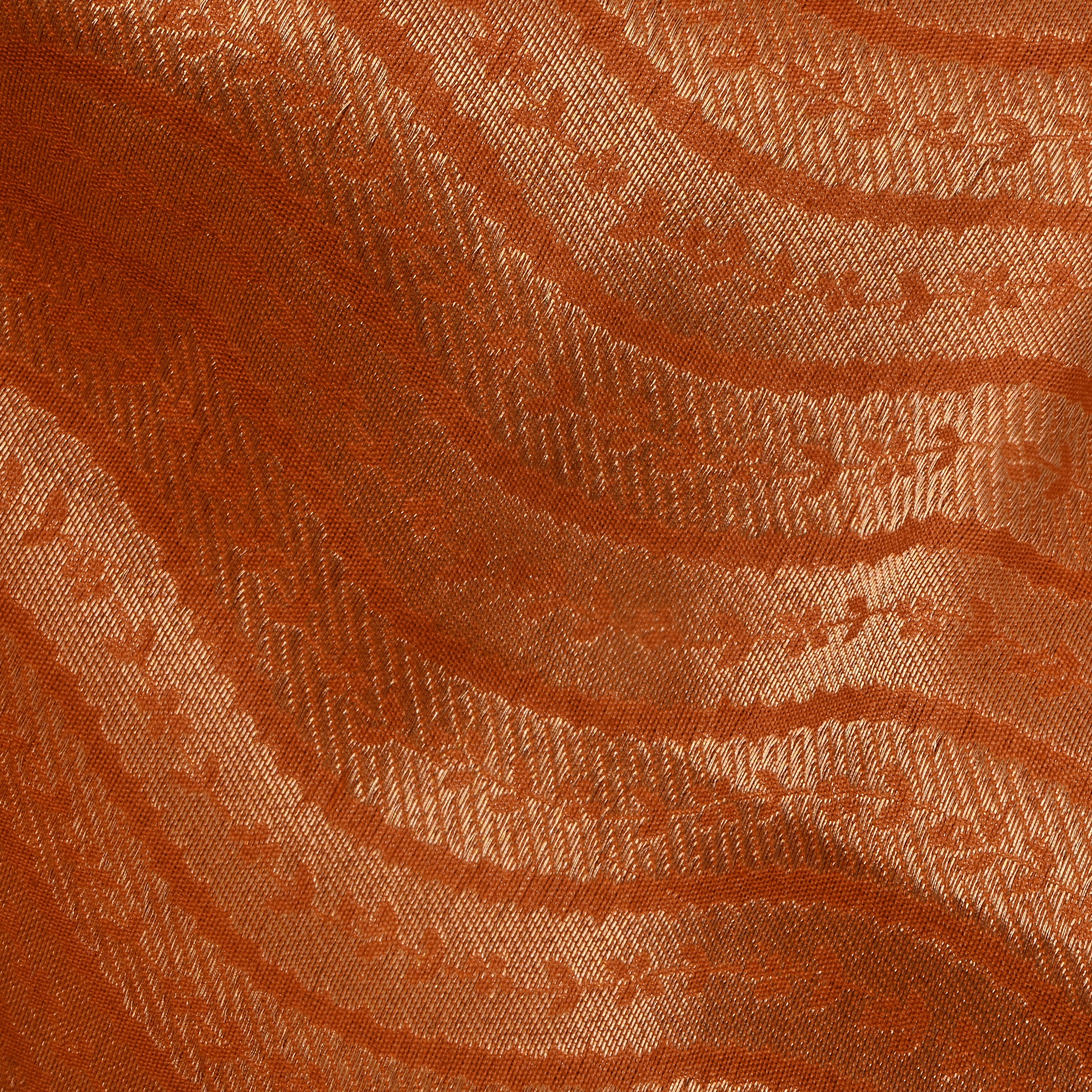 Orange Jamawar Silk Fabric With Wave Pattern