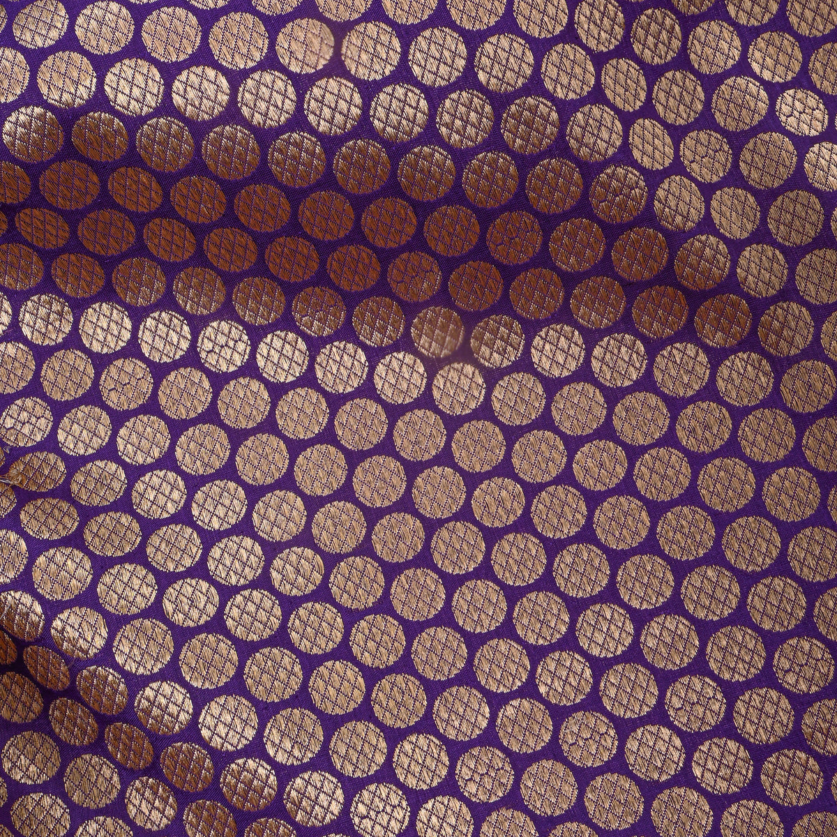 Violet Jamawar Silk Fabric With Gold Zari Butti