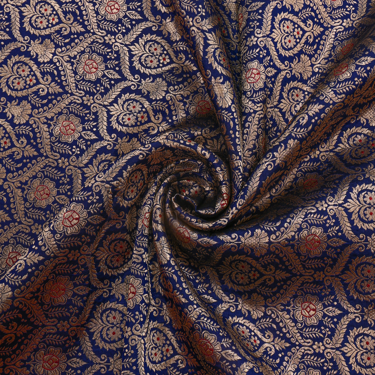 Sapphire Blue Gold Zari Weave Brocade Jamawar Silk Fabric