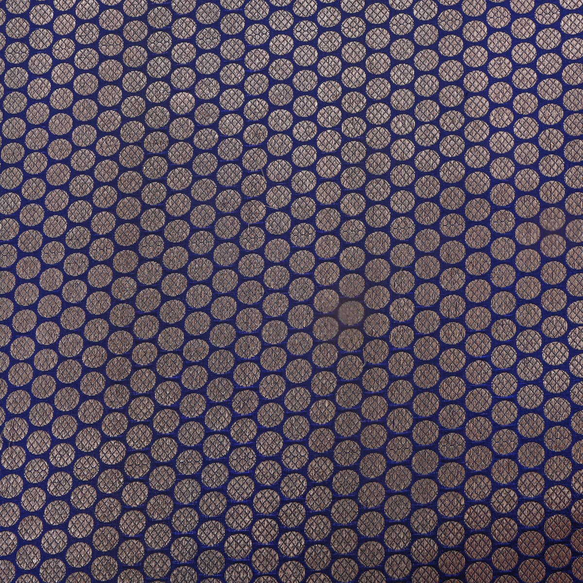Dark Navy Blue Gold Butti Self Weave Jamawar Silk Fabric