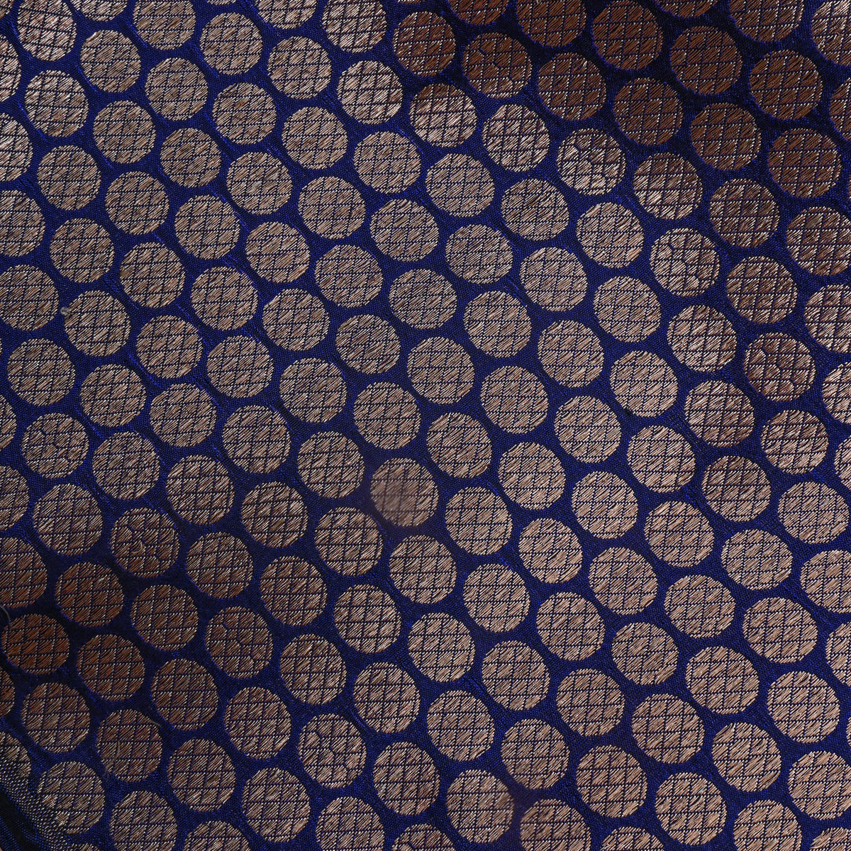 Dark Navy Blue Gold Butti Self Weave Jamawar Silk Fabric