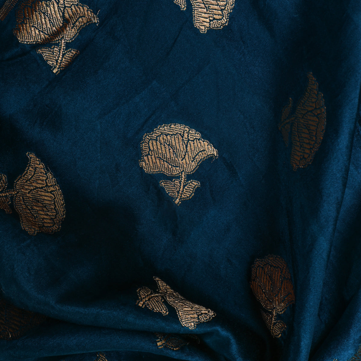 Teal Gold ZariLarge Floral Butti Jamawar Silk Fabric