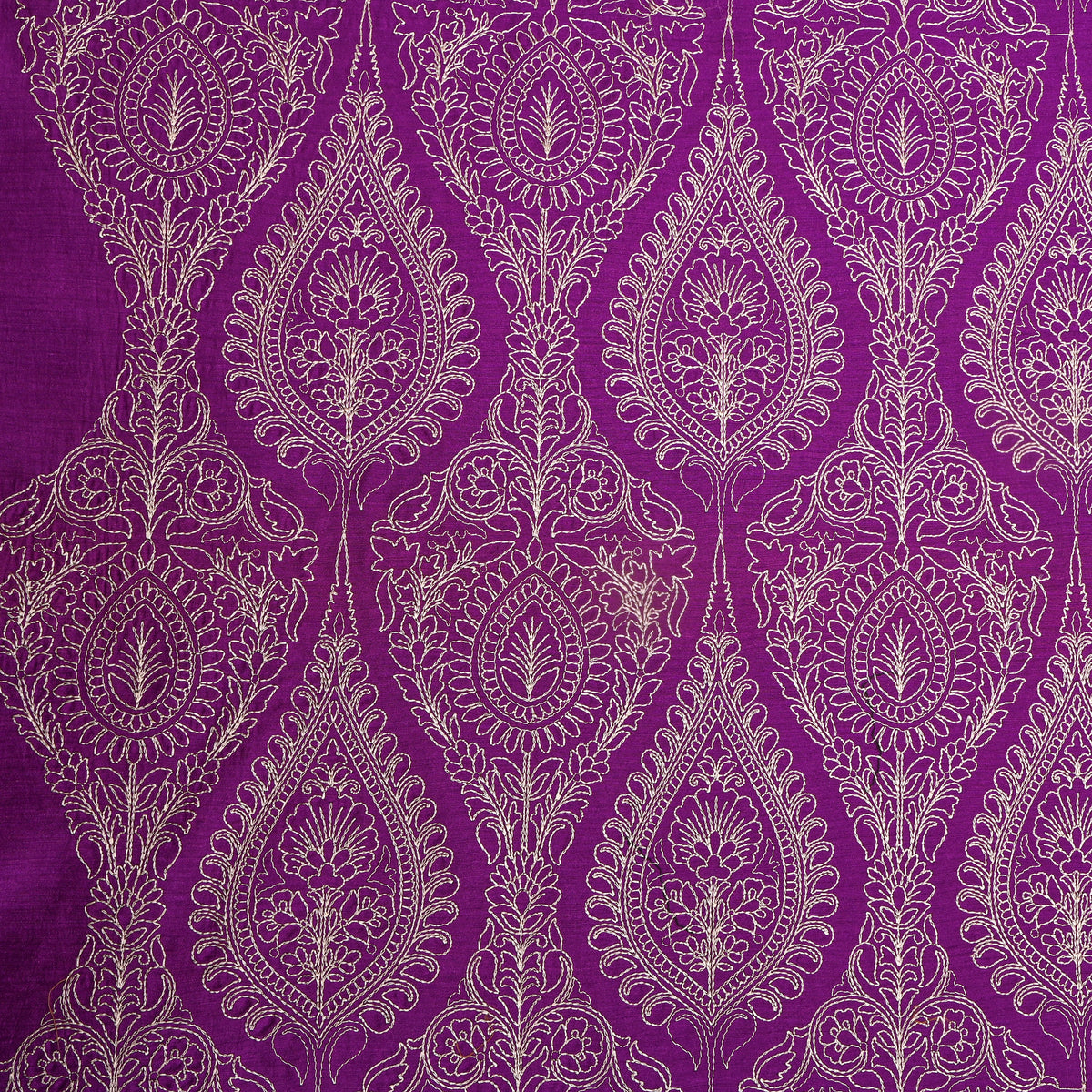 Purple Geometric Thread Work Munga Tussar Fabric