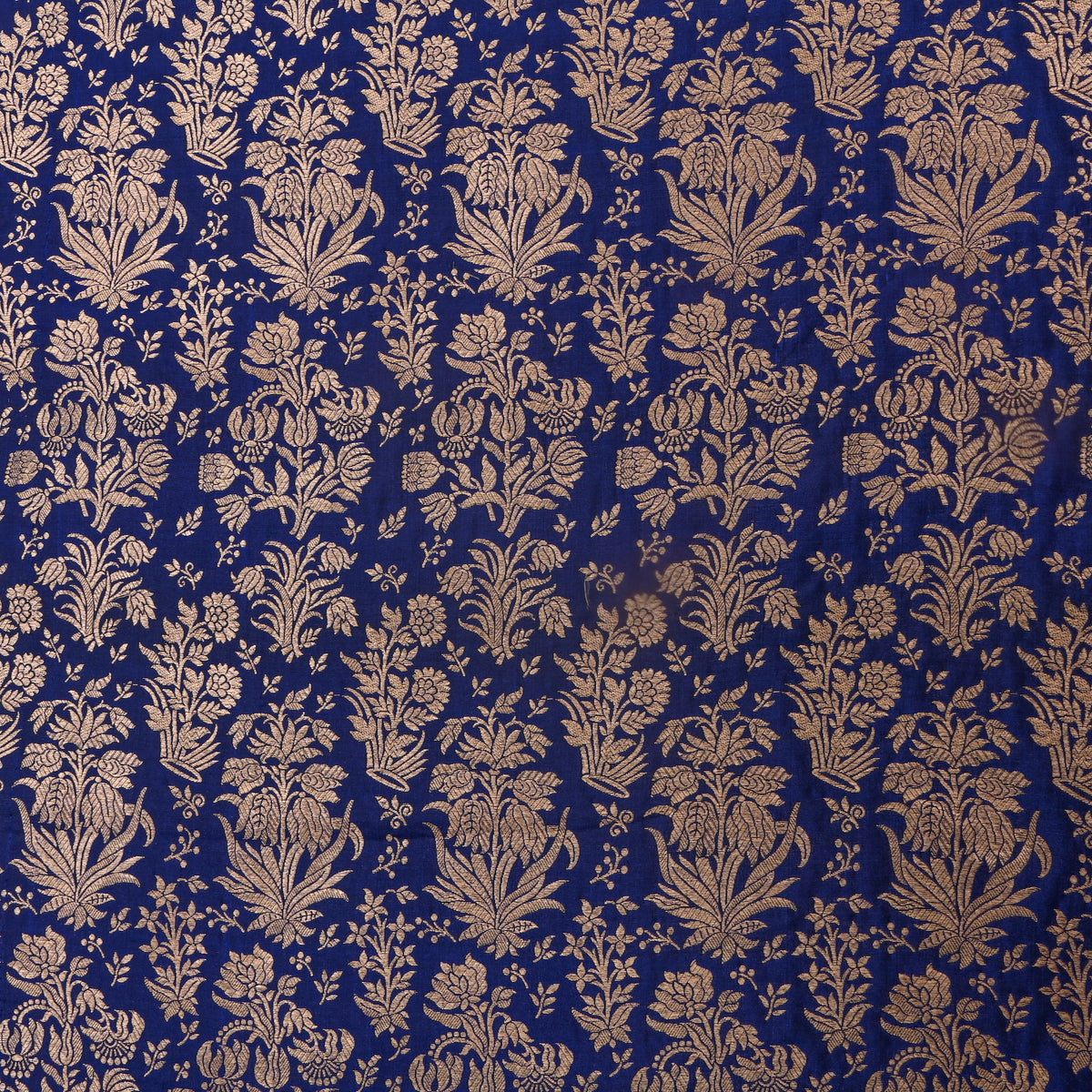Royal Blue Floral Weave Jamawar Silk Fabric
