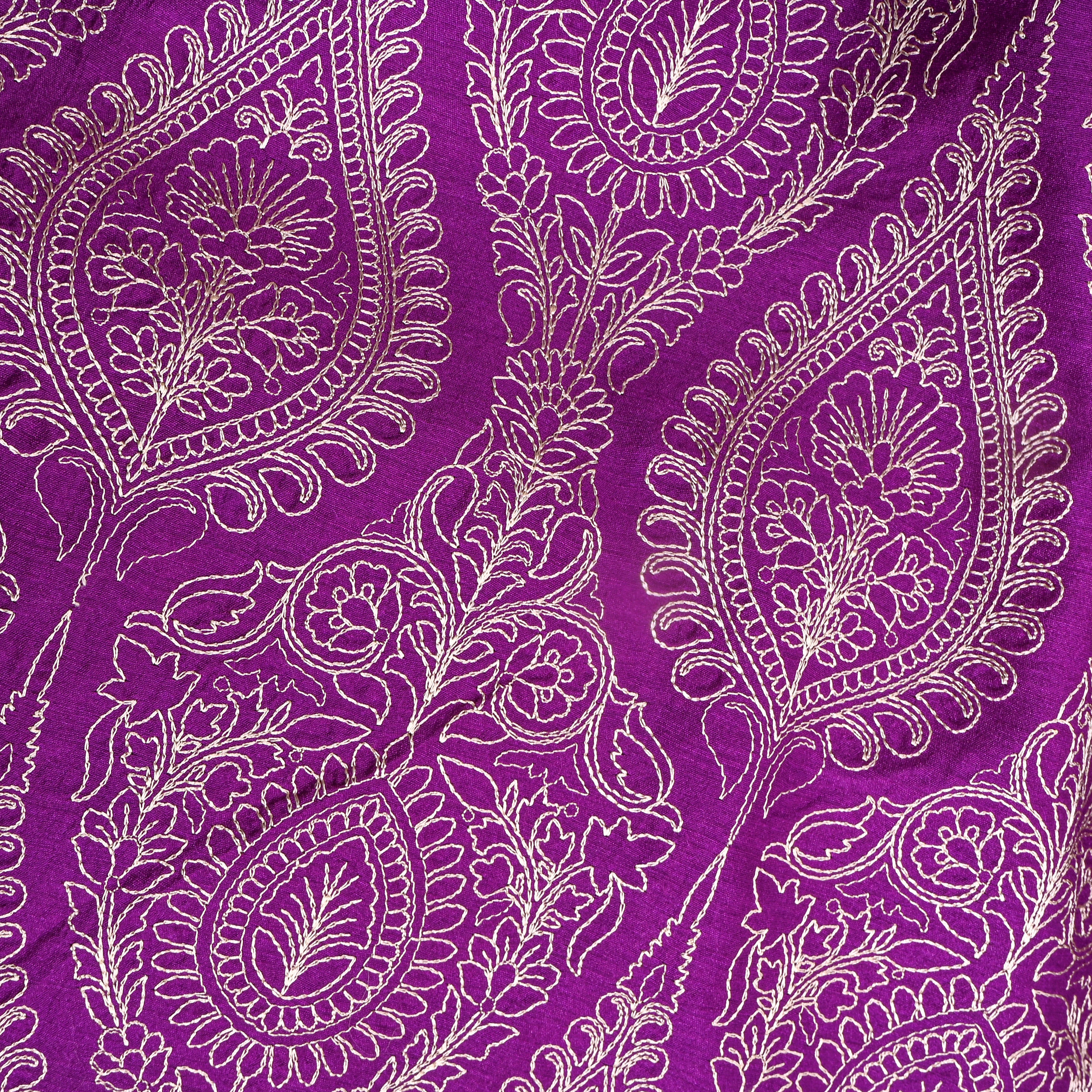 Purple Geometric Thread Work Munga Tussar Fabric