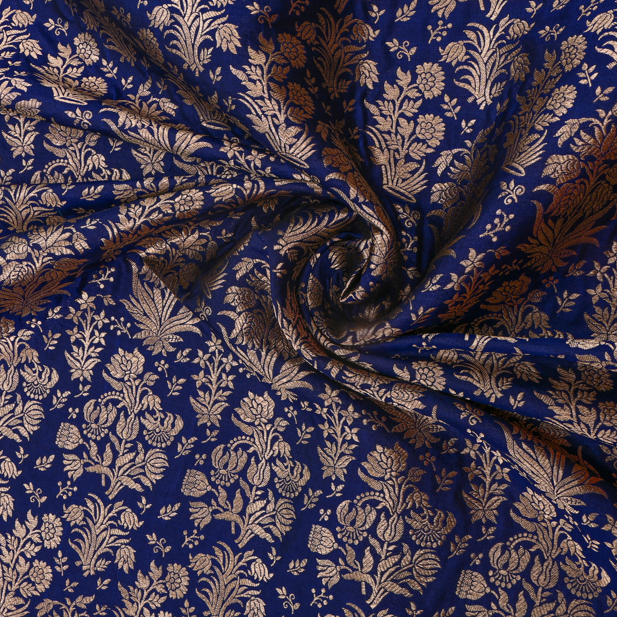 Royal Blue Floral Weave Jamawar Silk Fabric