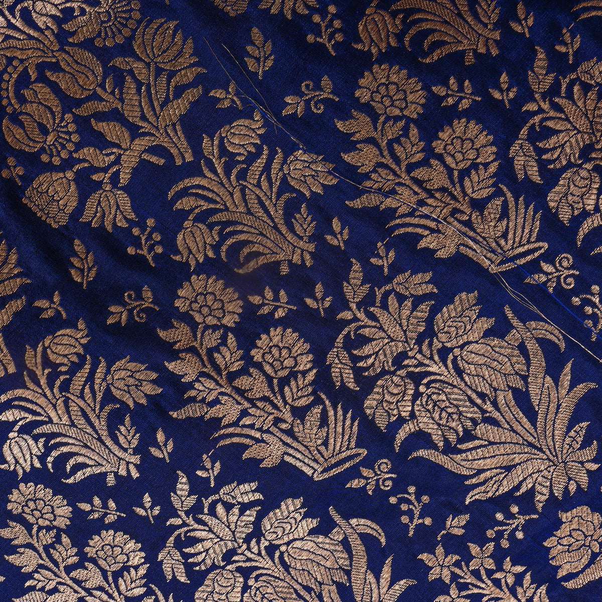 Royal Blue Floral Weave Jamawar Silk Fabric