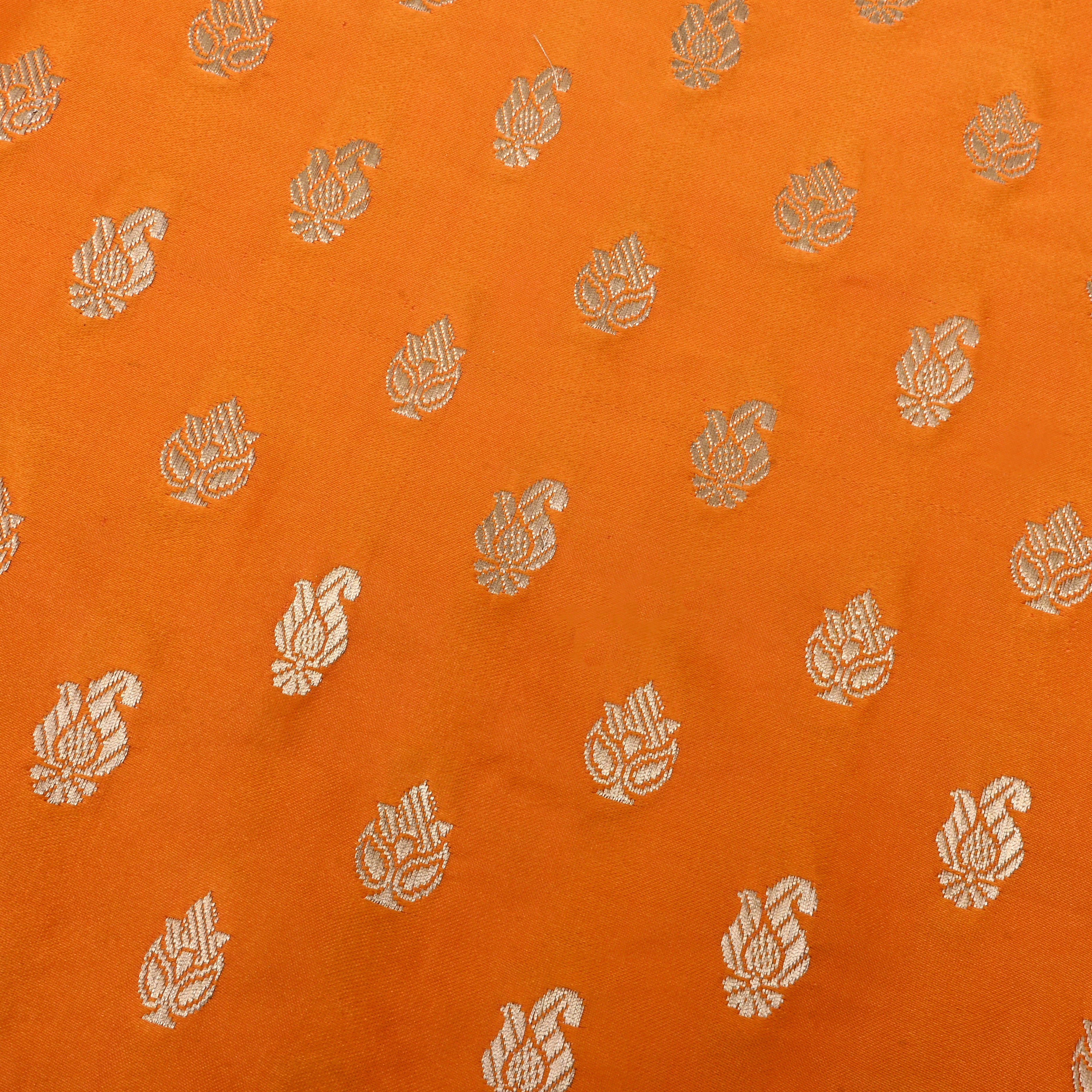 Orange Jamawar Satin Fabric With Woven Pattern