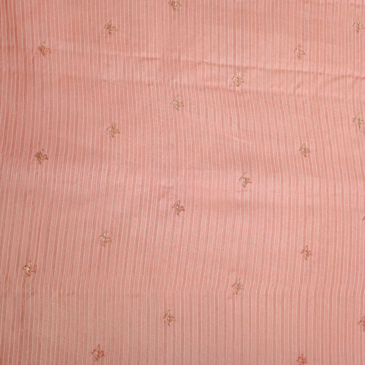Coral Peach Zari Butti Tussar Fabric