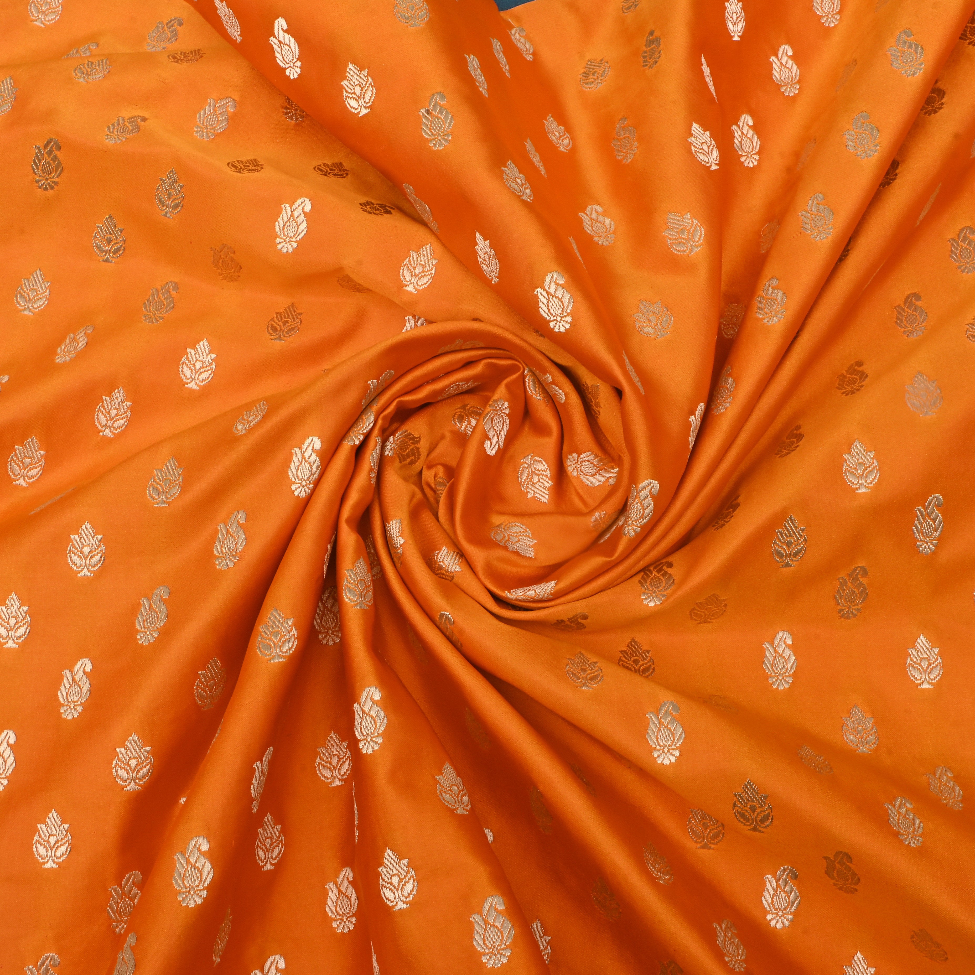 Orange Jamawar Satin Fabric With Woven Pattern