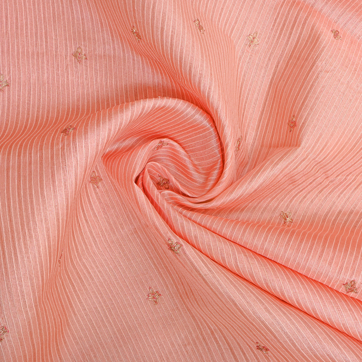 Coral Peach Zari Butti Tussar Fabric