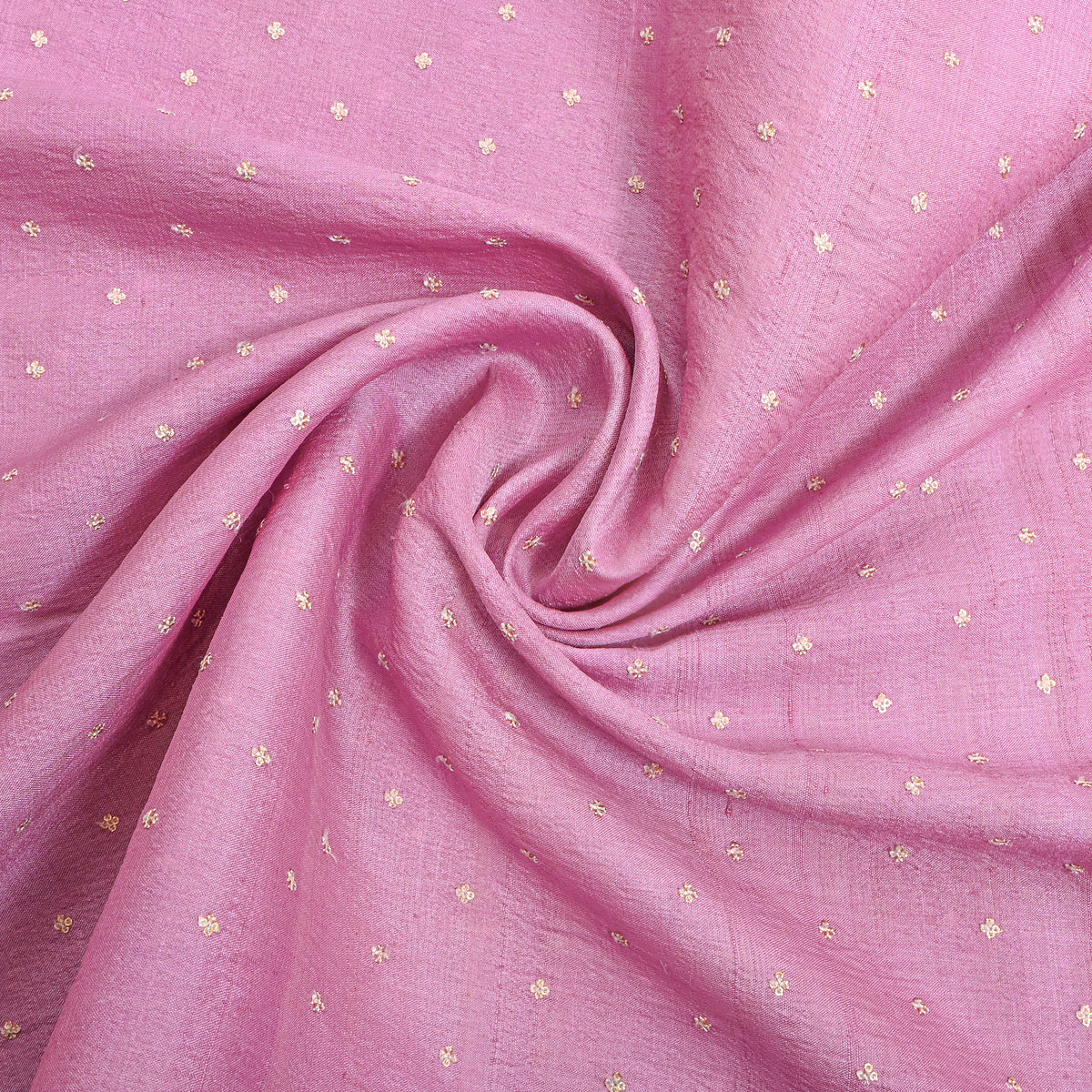 Dark Rose Pink Gold Sequin Butti Tussar Fabric
