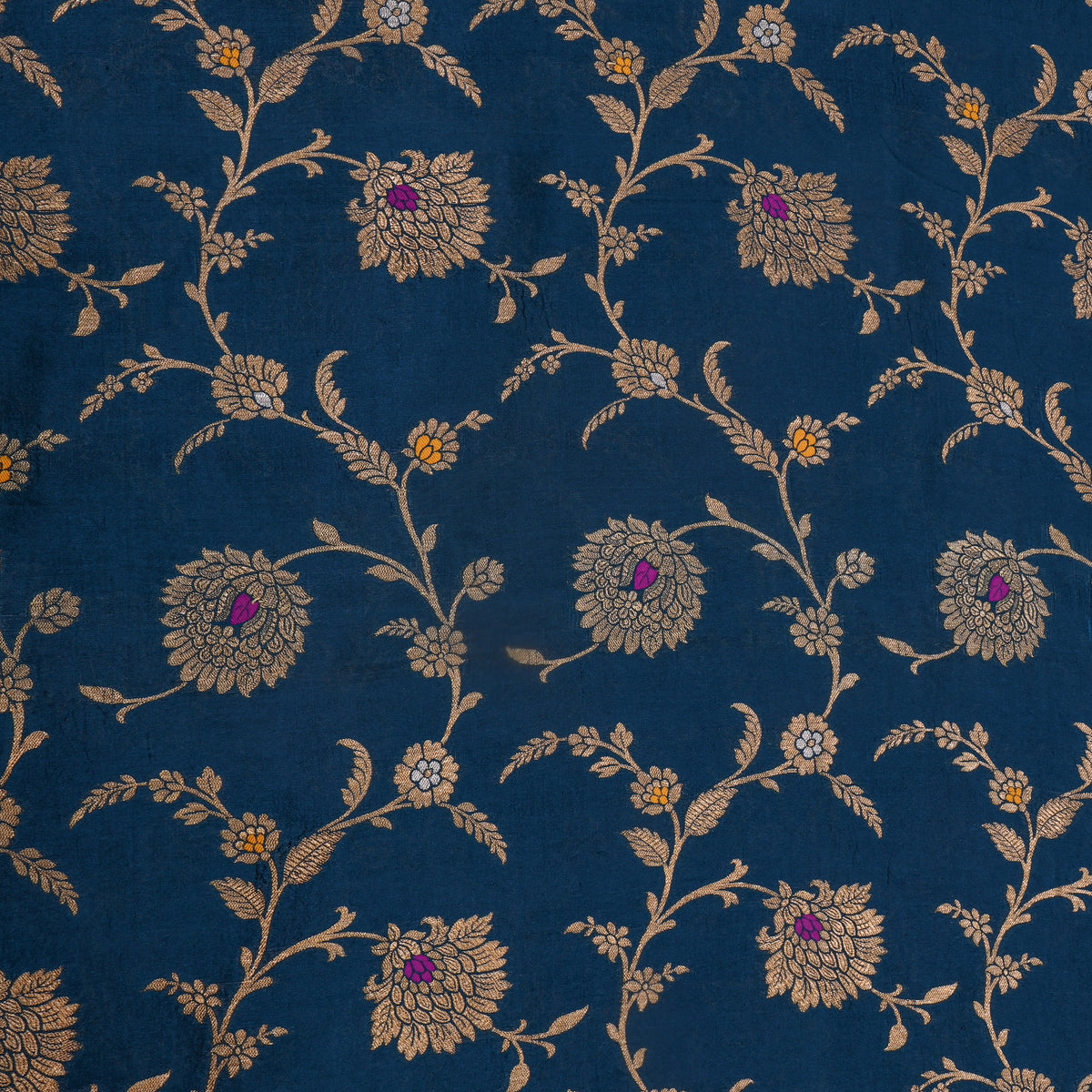 Blue Dual Tone Floral Jaal Jamawar Silk Fabric