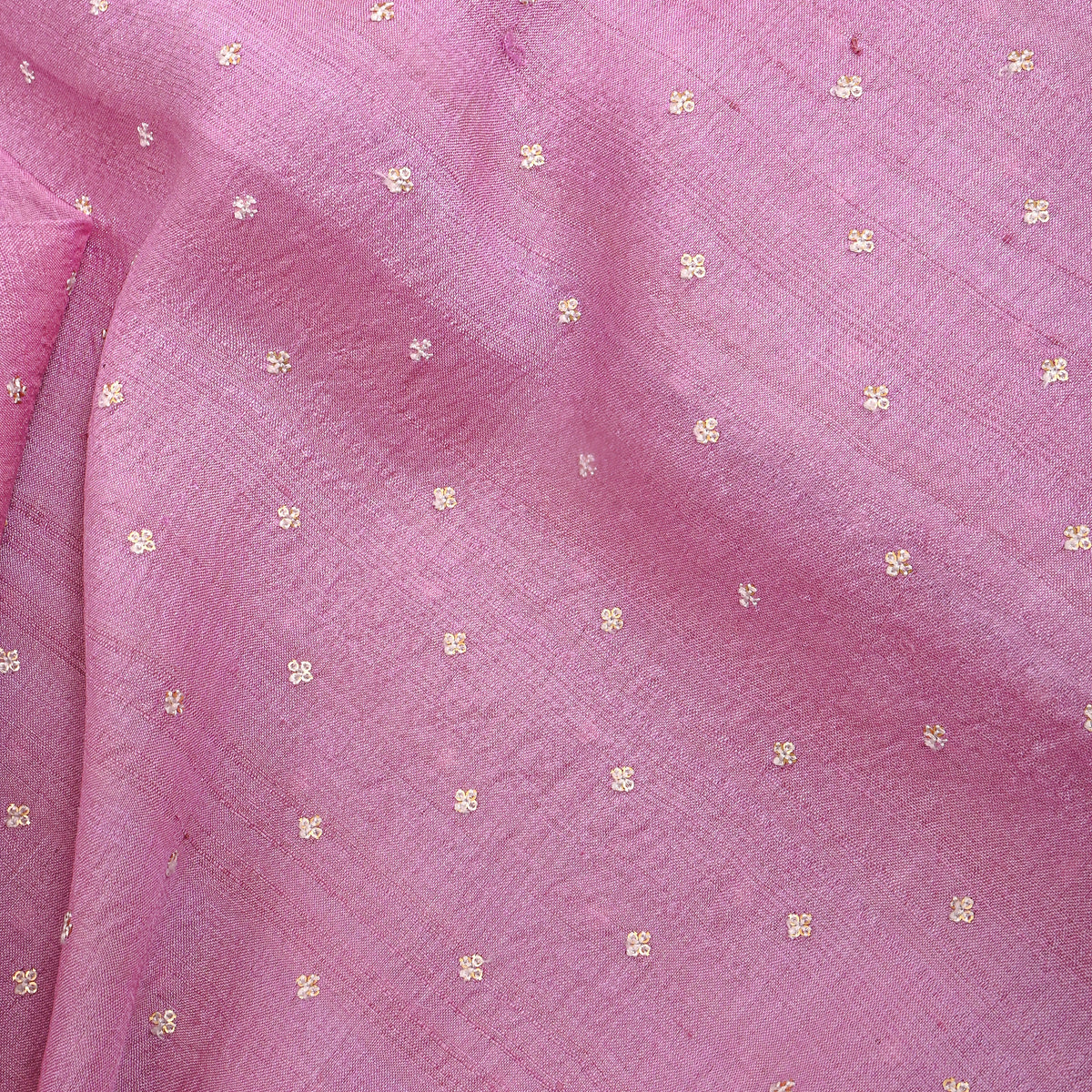 Dark Rose Pink Gold Sequin Butti Tussar Fabric