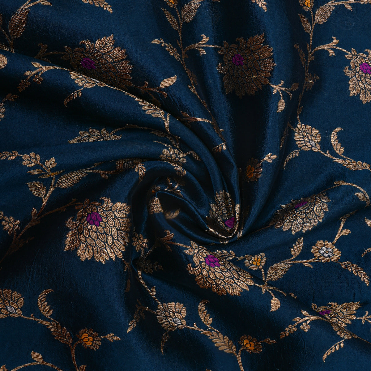 Blue Dual Tone Floral Jaal Jamawar Silk Fabric