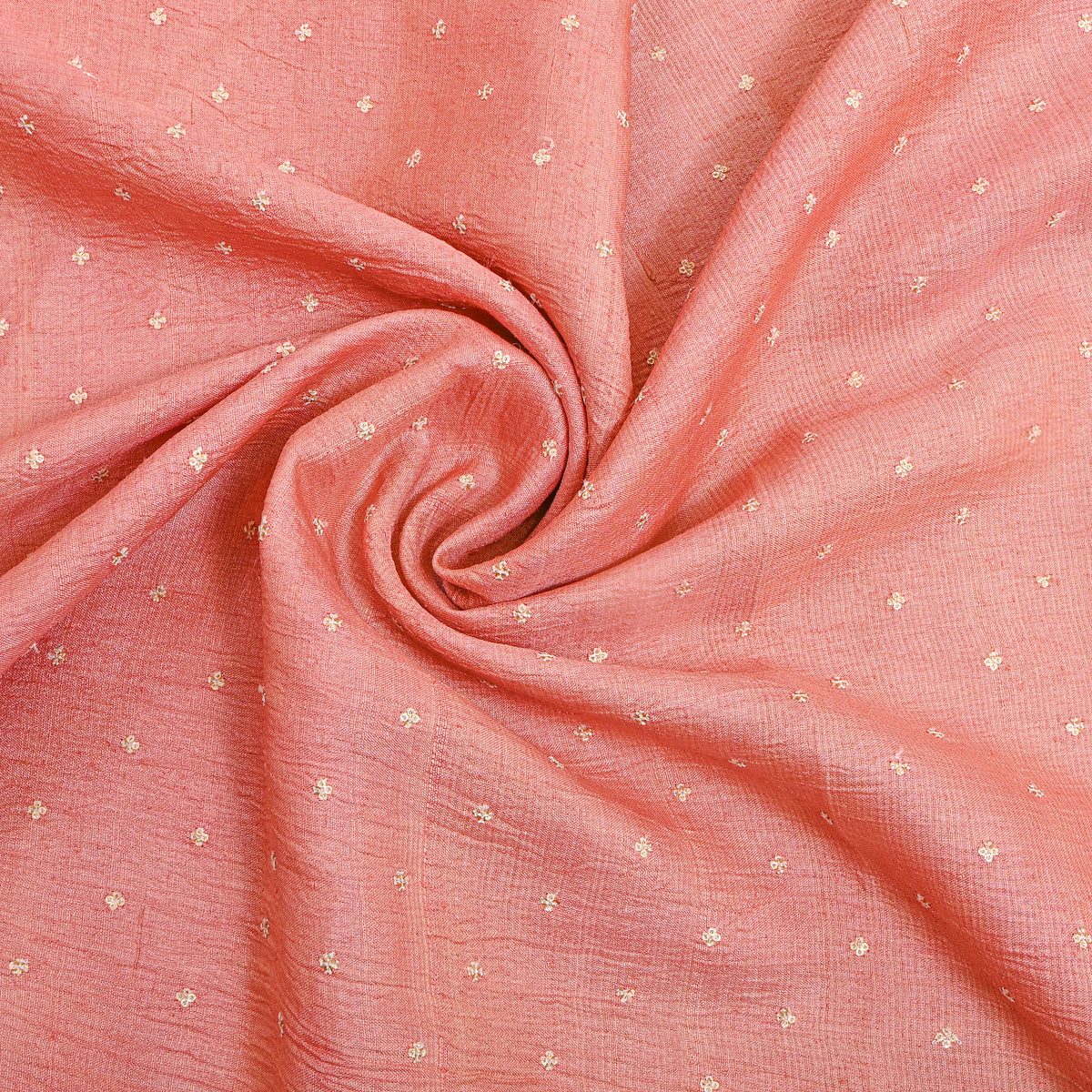 Dusky Rose Pink Gold Sequin Butti Tussar Fabric
