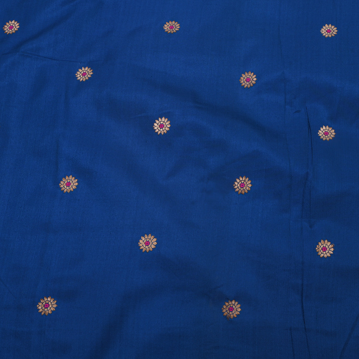 Royal Blue With Gold Zari Butti Jamawar Silk Fabric
