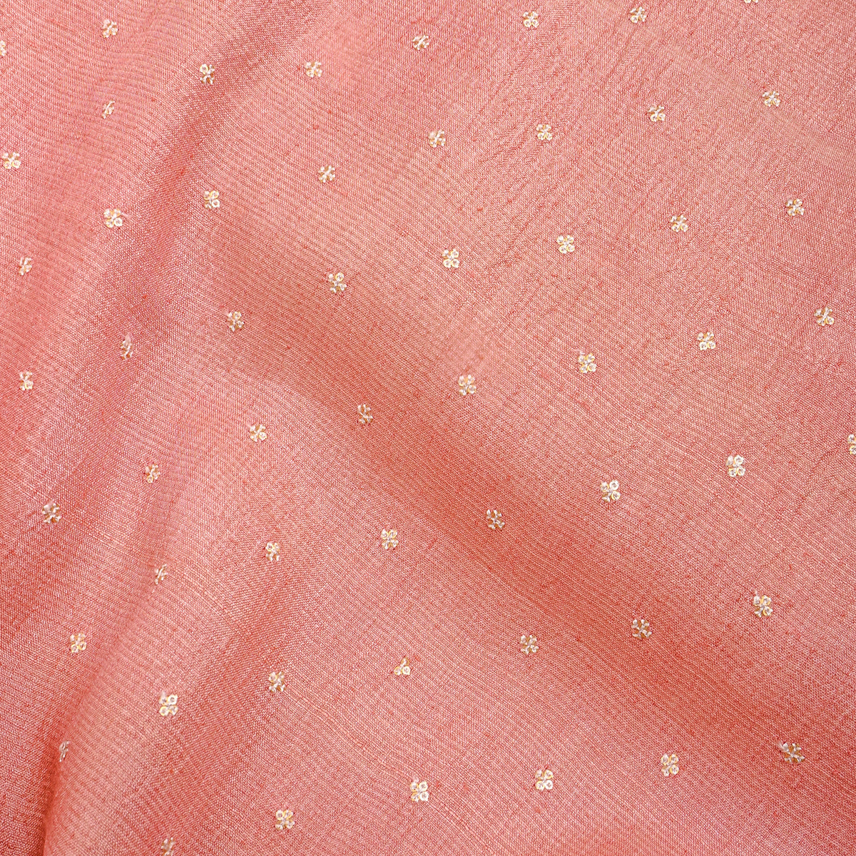 Dusky Rose Pink Gold Sequin Butti Tussar Fabric