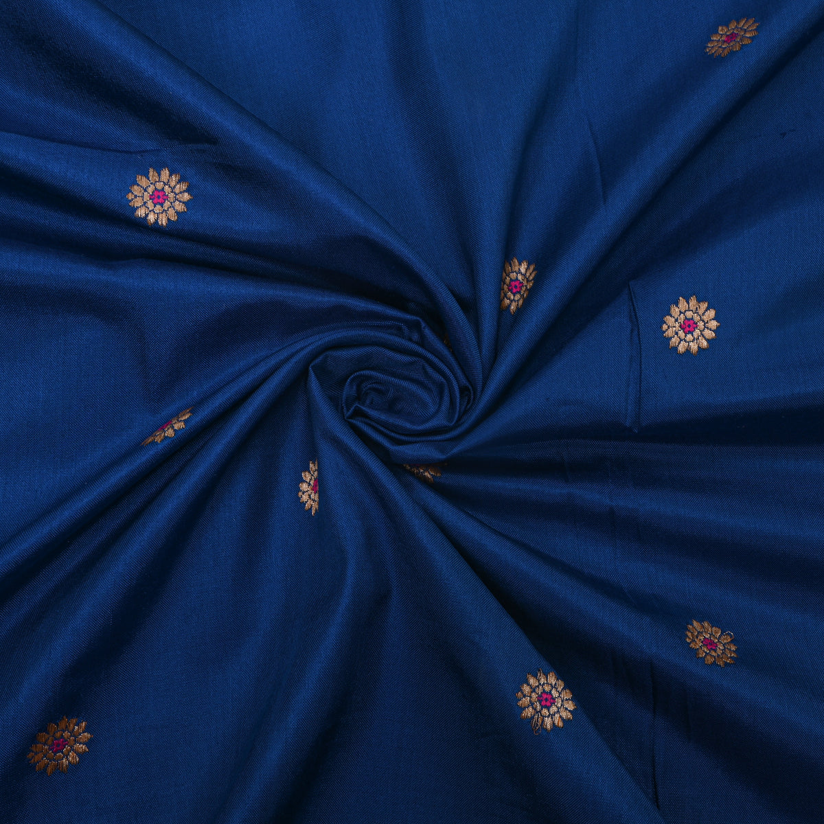 Royal Blue With Gold Zari Butti Jamawar Silk Fabric