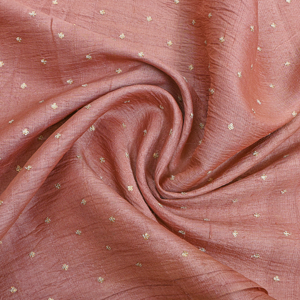 Light Rose Pink Gold Sequin Butti Tussar Fabric