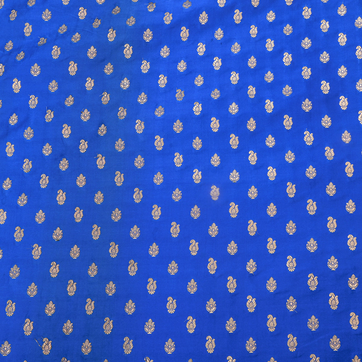 Bright Blue Gold Zari Butti Jamawar Silk Fabric