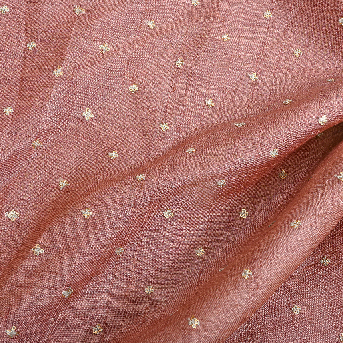 Light Rose Pink Gold Sequin Butti Tussar Fabric